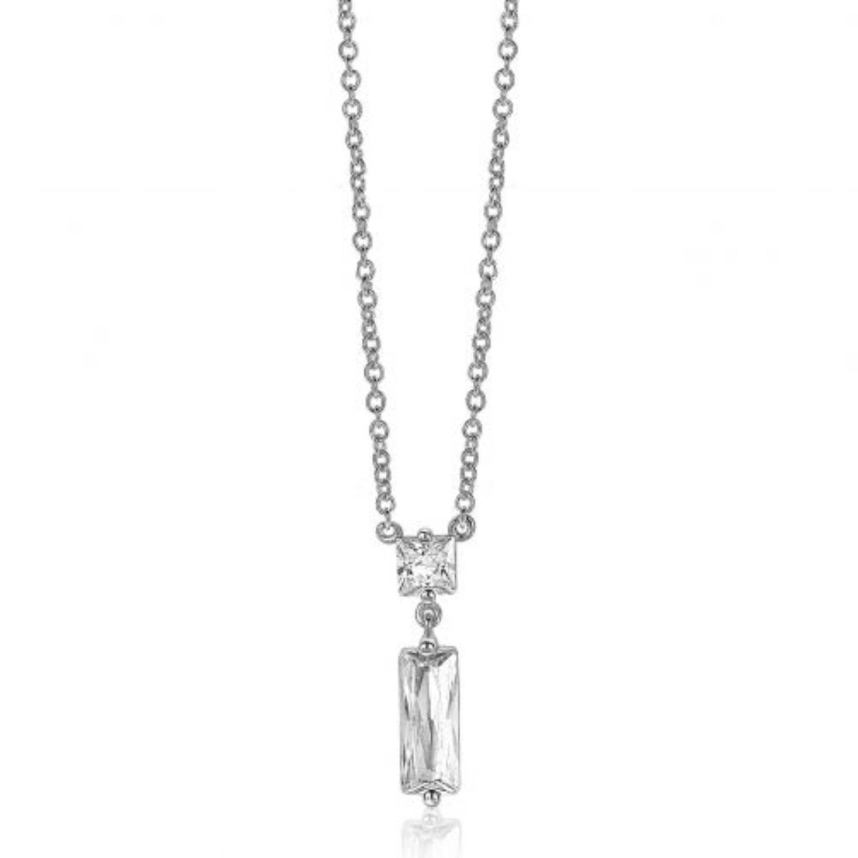 ZINZI zilveren ketting 45cm rechthoek vierkant wit