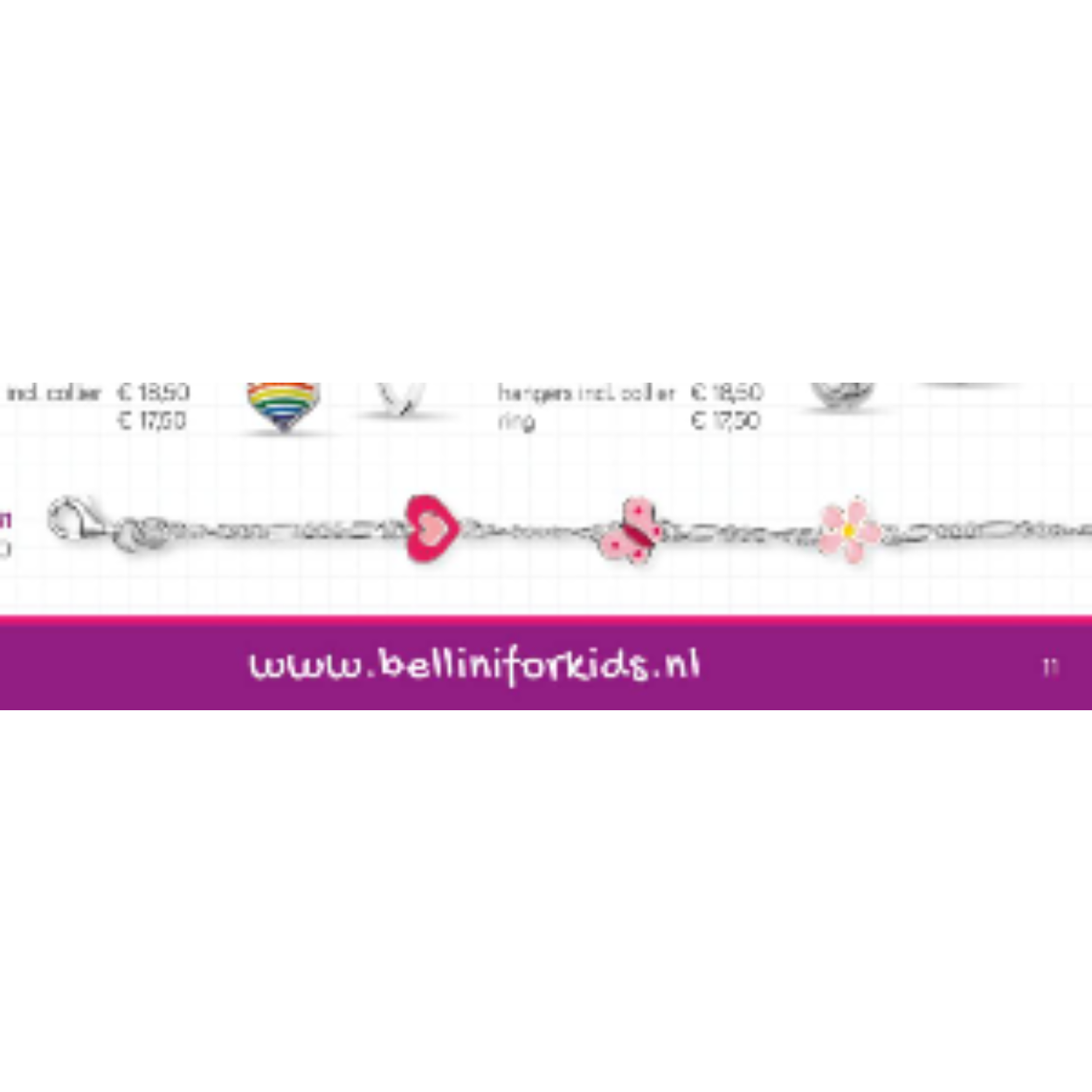 zilveren kinder armband met roze hart, bloem en vlinder