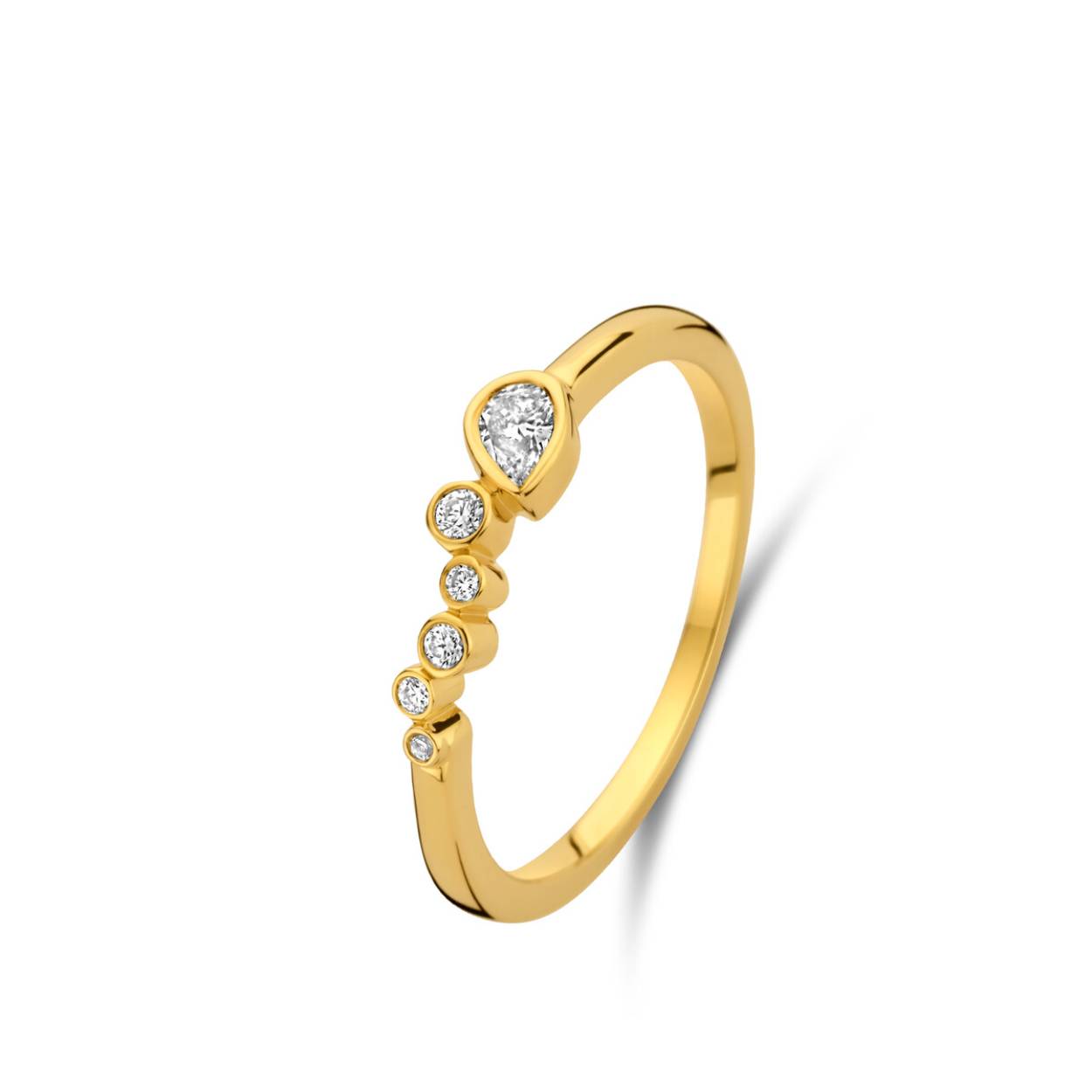 Naiomy ring goud 18k, 5 briljanten, diamant peervormig