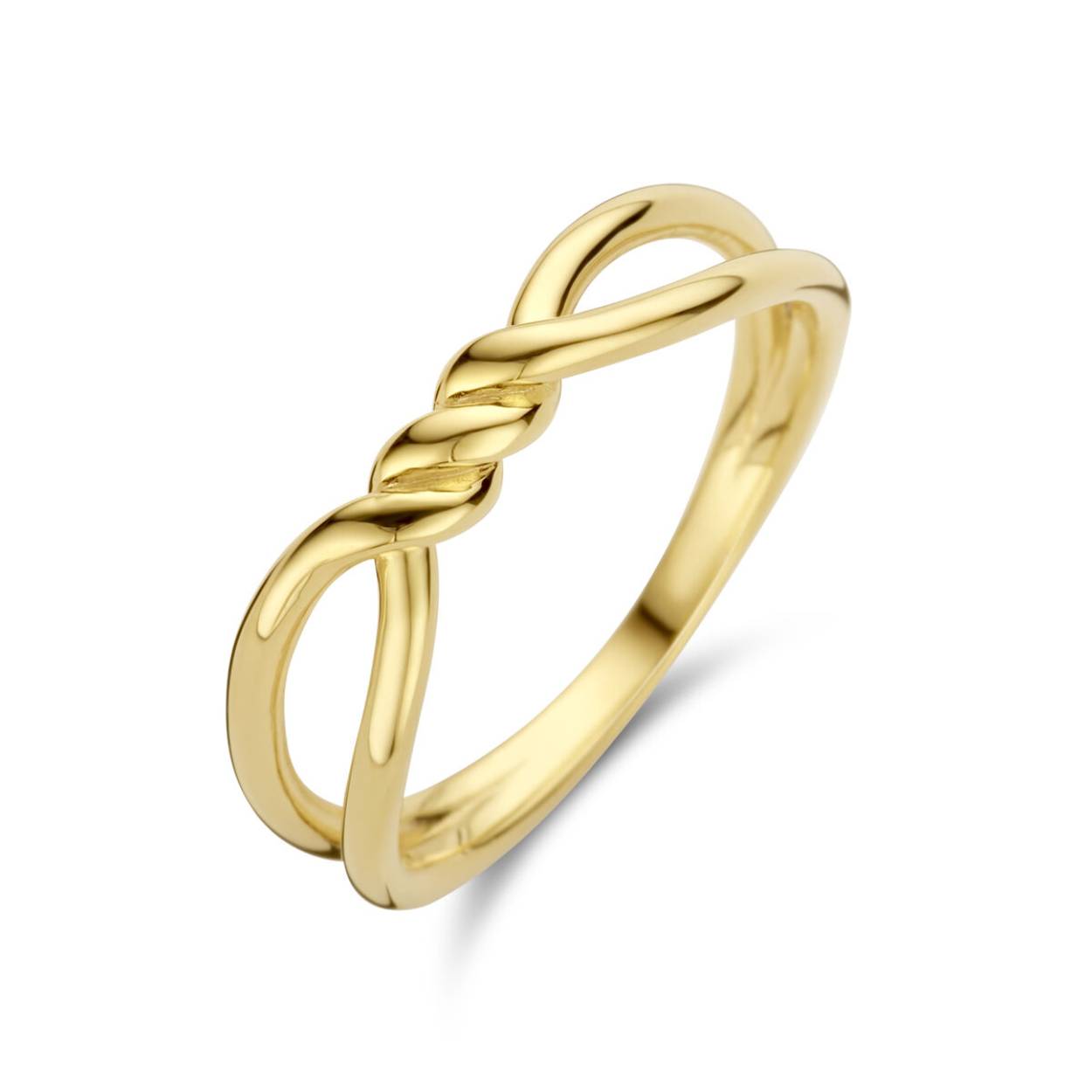 14k gouden ring met aan de bovenkant een gedraaide bewerking.