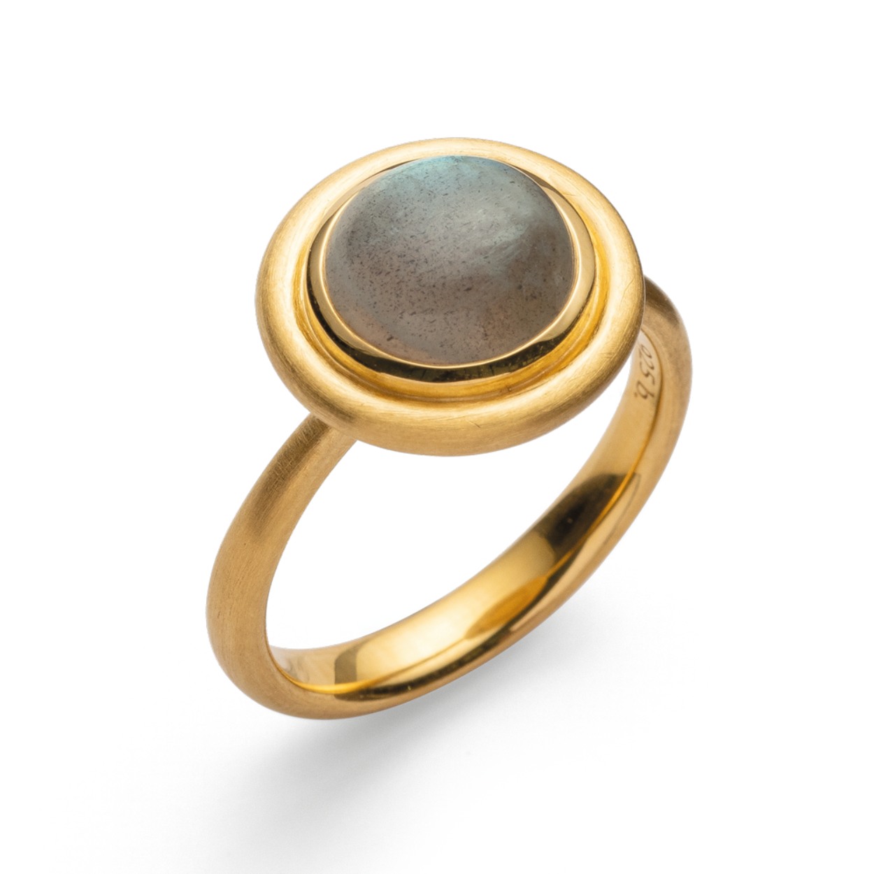 zilveren ring, verguld+labradoriet mt56