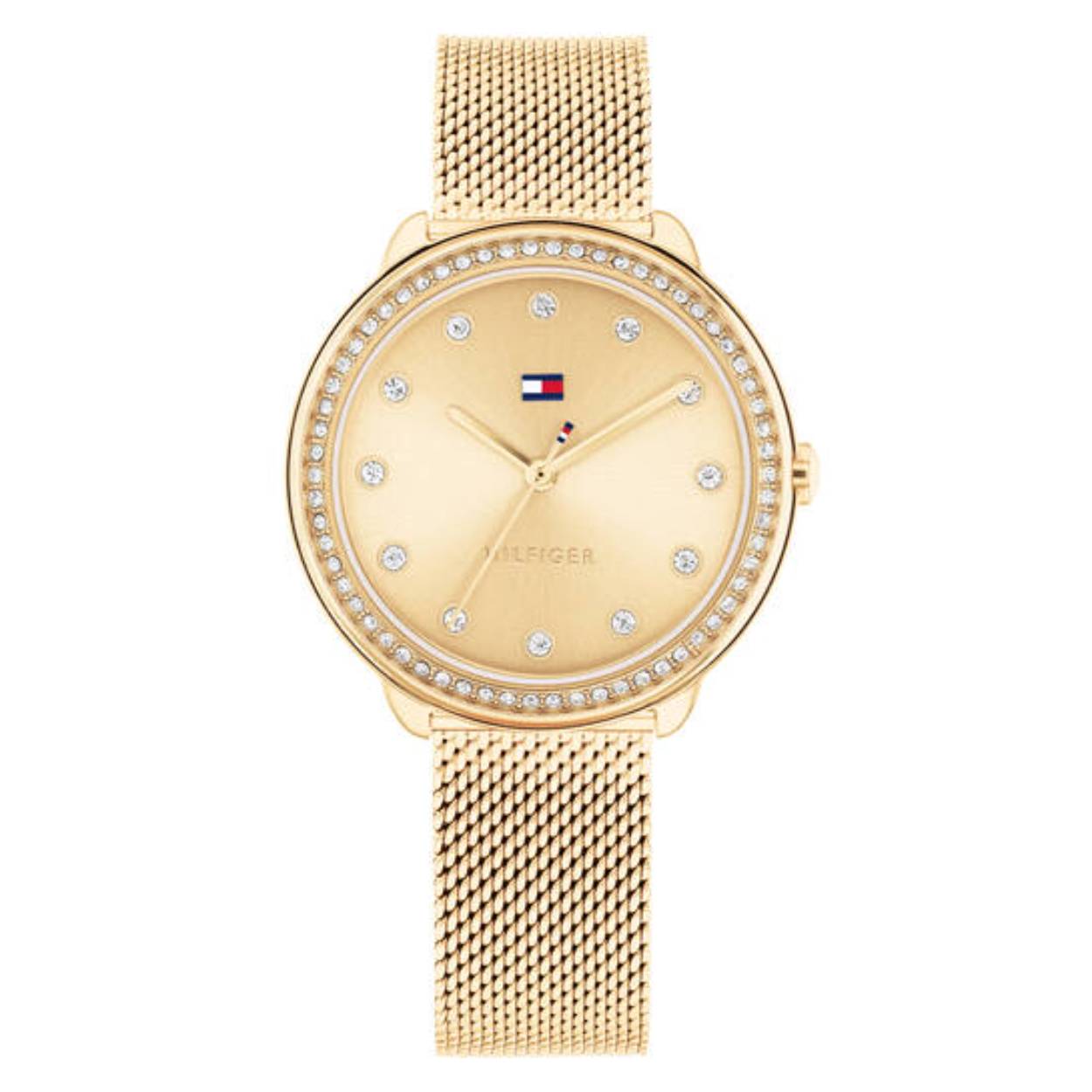 Tommy Hilfiger TH178699 Horloge Dames Staal Goudkleurig 33mm
Dit specifieke horloge van Tommy Hilfiger uit de Demi serie met artikelnr: TH1782699 is een luxe dameshorloge die niet in je collectie mag ontbreken. Het stalen dameshorloge heeft een ronde goudkleurige kast met een bezel vol kristallen en een goudkleurige sunray wijzerplaat. De uren worden tevens weergegeven met kristallen. De goudkleurige milanese band is op lengte verstelbaar en heeft een klapsluiting. Het horloge heeft een mineraalglas, een doorsnee van 33mm en is 3ATM.  

Het merk:
Sinds de lancering van het merk in 1985 is Tommy Hilfiger wereldwijd bekend geworden als pionier van de klassieke Amerikaanse coole stijl. Geïnspireerd door de iconische popcultuur en het Amerikaanse erfgoed. De dames en herencollectie van dit seizoen bestaan uit minimalistische silhouetten en rustieke lederen details. De herenhorlogecollectie biedt iconische uurwerken met roestvrijstalen, lederen en siliconen banden.

Specificaties:
- Mineraalglas
- Ronde kast 33mm
- Goudkleurige horlogekast
- Goudkleurige wijzerplaat met kristallen
- Goudkleurige milanese band 
- 3ATM
