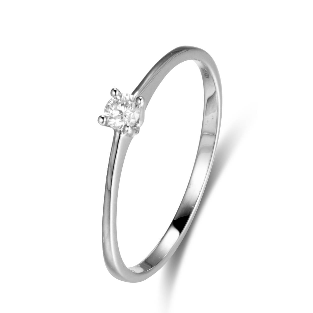 14k witgouden solitaire ring met een 6 poots zetting