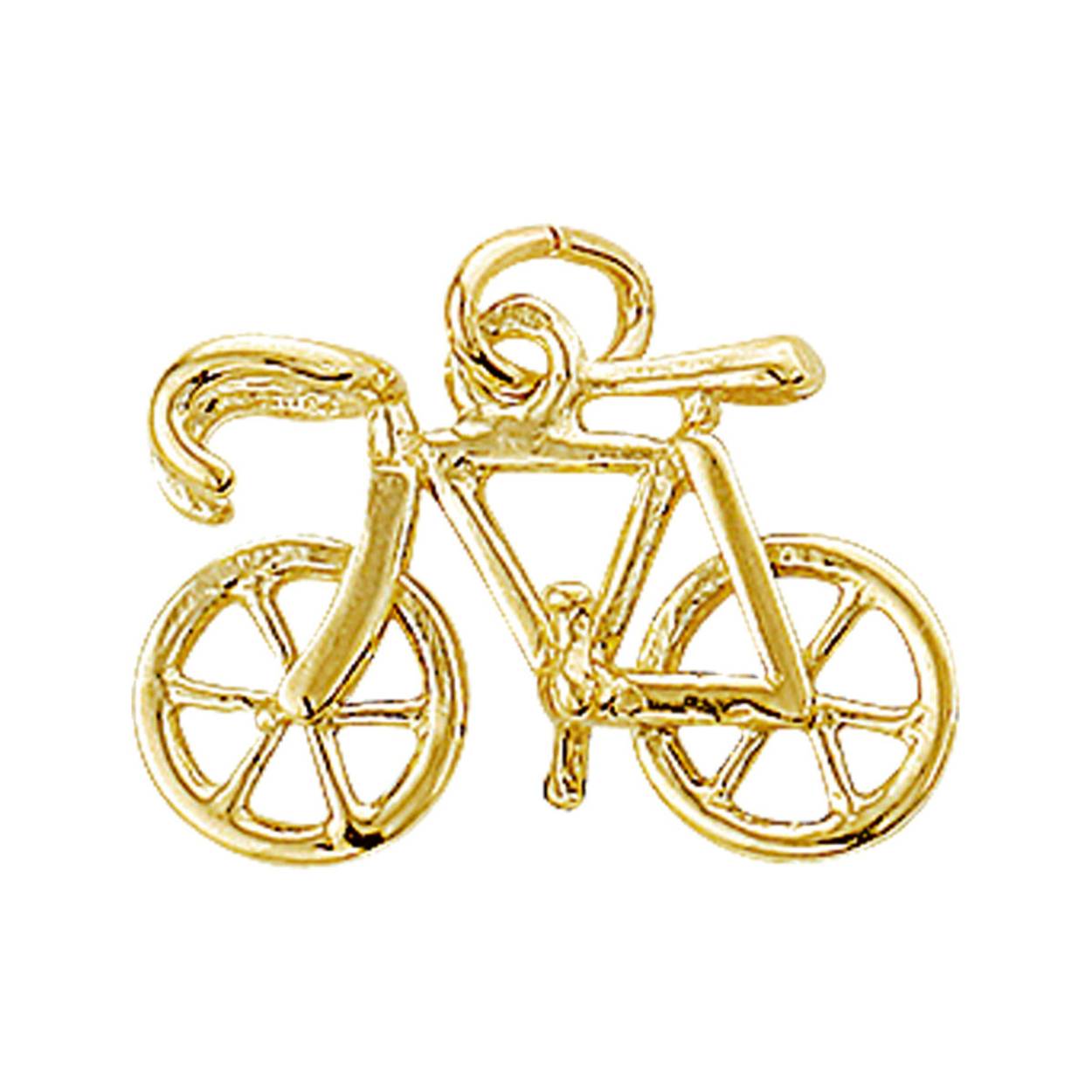 Deze 14k gouden hanger met wielrenfiets, modelnummer 4002036, is een elegante toevoeging aan elke sieradencollectie. Gemaakt van goud met een glanzende afwerking, weegt deze hanger 1,3 gram en heeft een prachtige goudkleur. Perfect om te dragen aan een fijne ketting, voegt het een sportieve en stijlvolle touch toe aan je outfit.