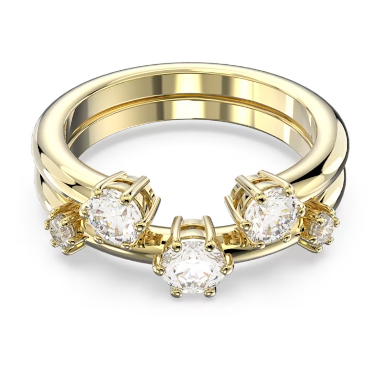 Voorzie uw vingers van een vleugje sterrenstof met deze schitterende set Constella-ringen, die constellaties van Swarovski Zirkonia in een zetting met goudkleurige toplaag bevatten. Draag afzonderlijk, gecombineerd of aan meerdere vingers om een unieke look te creëren die bij u past.