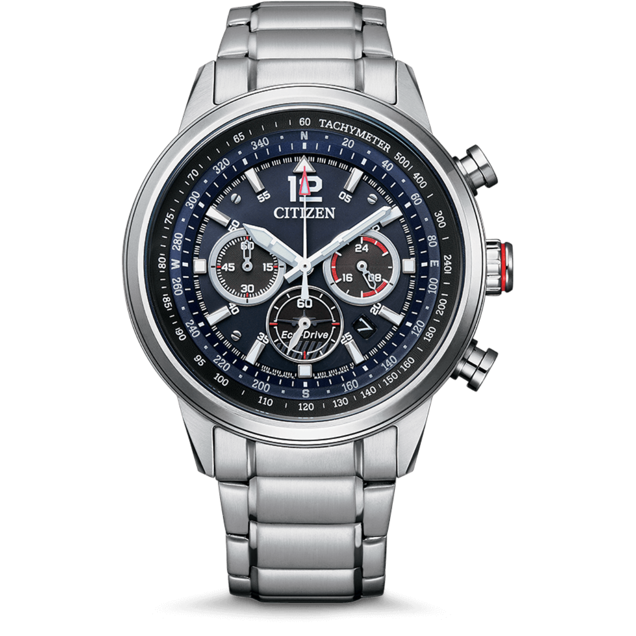 Dit eco-drive horloge van het merk Citizen is een prachtig horloge. Het horloge heeft een kast gemaakt van staal en een zilverkleurige band gemaakt van staal. Met de functie: Stopfunctie