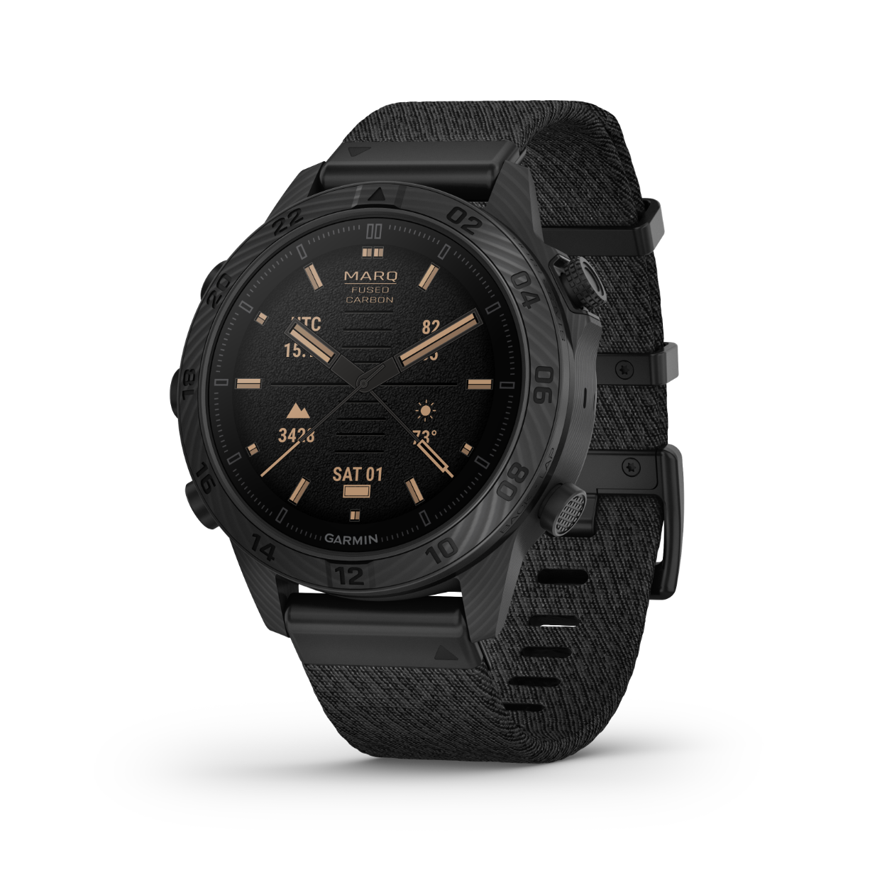 Deze Garmin smartwatch behoort tot MARQ Gen 2 collectie.

Referentienummer: 010-02722-01

Garmin introduceert de tweede generatie van de bijzondere MARQ collectie. De vernieuwde lijn bestaat uit stijlvolle smartwatches die nog een stapje verder gaan dan de vorige generatie op het gebied van functionaliteit, schermresolutie en batterijduur.

Answer the highest call. MARQ® Commander (Gen 2) – Carbon Edition is a modern tool watch like no other. The ultrastrong and lightweight case is machined from 130 layers of Fused Carbon Fiber™ material, which creates a unique pattern for every watch. A stunning AMOLED touchscreen display gives you up to 16 days of battery life in smartwatch mode and up to 42 hours in GPS mode. Preloaded TopoActive maps with navigation include elevation profiles and outdoor points of interest. Tactical-specific features, such as pre-installed Applied Ballistics® Ultralite ballistics calculator plus jumpmaster, stealth mode and waypoint projection, will help guide you. With the MARQ Commander watch, no expedition is out of reach. 