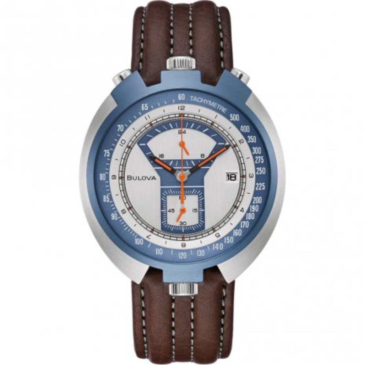 Limited Edition Bulova herenhorloge waar 5000 van in de wereld gemaakt zijn en maar een paar van in Nederland. Nummer 4734/5000. Het betreft het 50th anniversary model. De inspiratie van dit horloge komt dan ook uit 1973. Het horloge heeft een Parking Meter uitstraling en is uitgevoerd met een chronograaf .