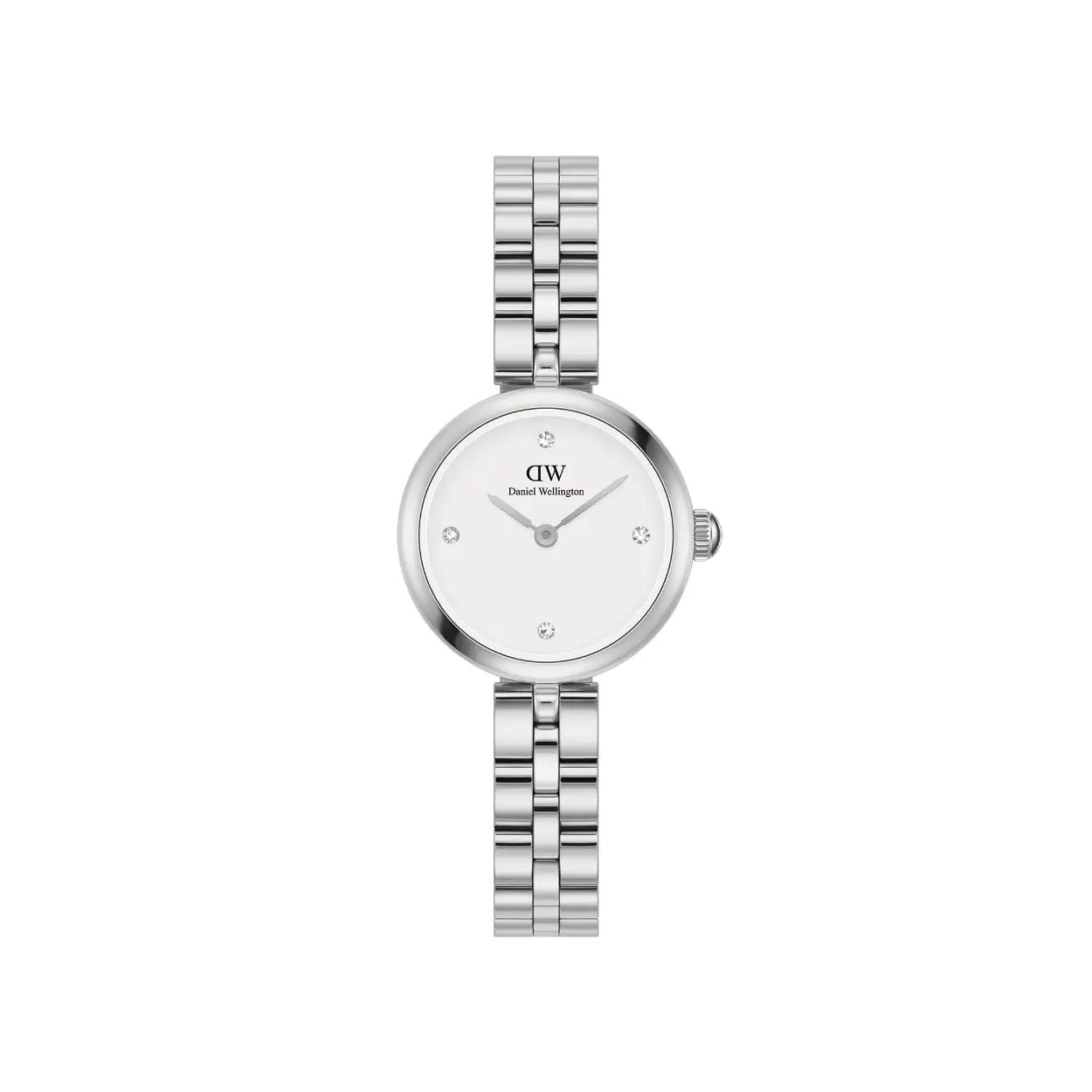 Elan Lumine, de eerste cross-over tussen onze sieraden- en horlogecollecties, deelt dezelfde delicate silhouet- en logo-ontwerpdetails als de gelijknamige stukken. Voorzien van een zilveren band met 3 schakels en kristallen op de witte wijzerplaat.