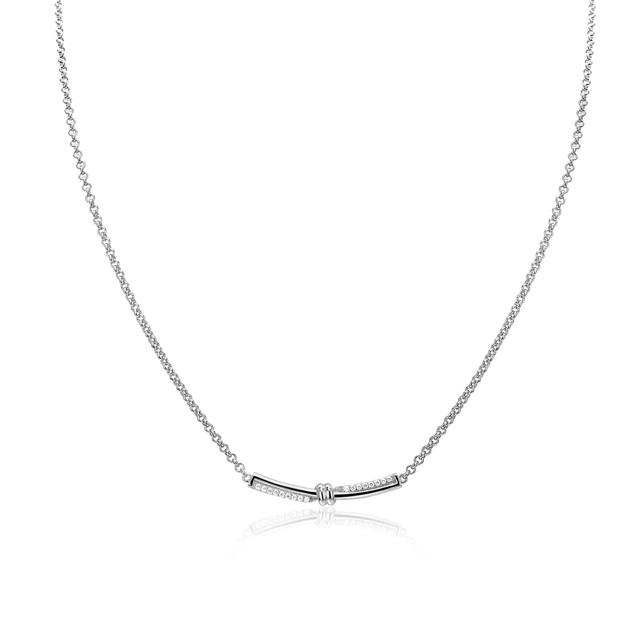 ZINZI zilveren jasseron schakelketting met luxe twist hanger met knoop en witte zirkonia's 42-45cm ZIC2680.