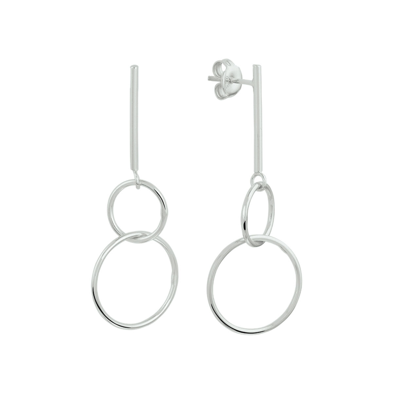 Gerhodineerd 925 zilveren oorhangers uitgevoerd met twee rondjes van 10 en 16mm. De oorhangers hebben een totale hoogte van 4cm.