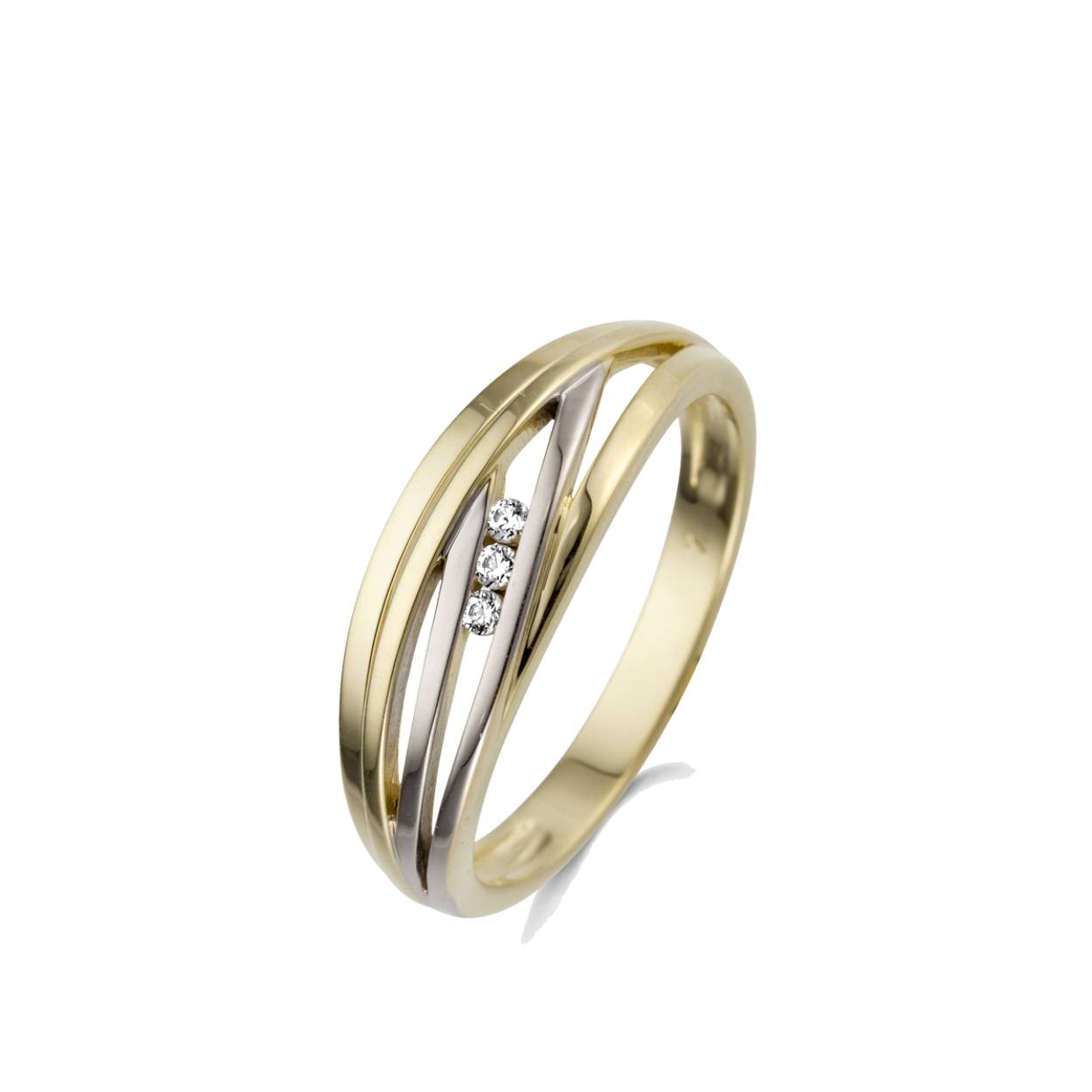 Naiomy Gold ring bicolor goud 18k gezet met briljant 4p