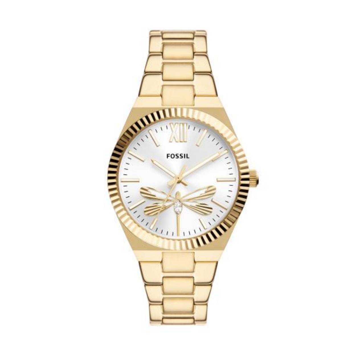 Fossil dames edelstaal band Scarlette goudkleur libelle ES5262