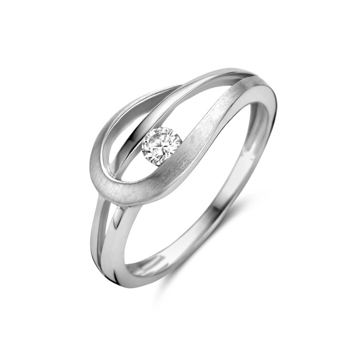 Gerhodineerd 925 zilveren ring uitgevoerd met schitterende zirkonia. De ring heeft een breedte van 8mm.