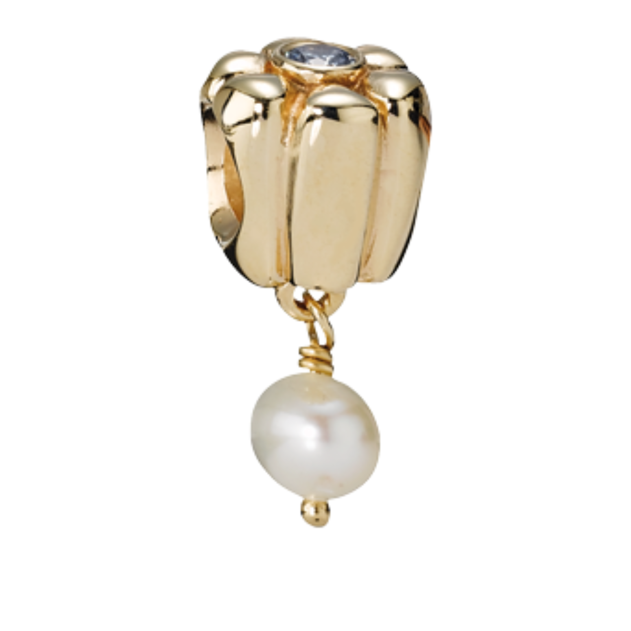 Pandora charm goud 14k met hangende parel