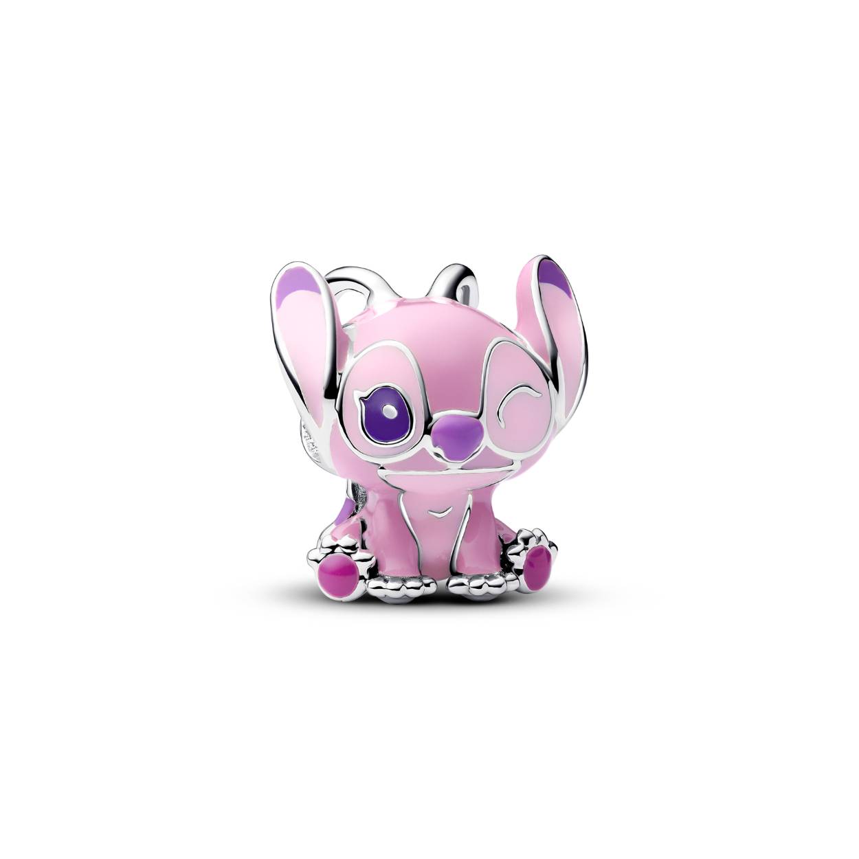 Disney Angel charm zilver met paars en roze Stitch