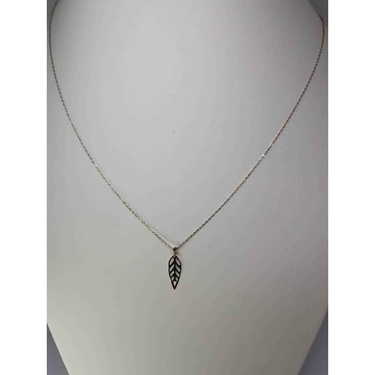14 karaat geel gouden fijne schakel collier met een veer hanger aan een doreka balletje.

0.84 gram
43 - 45 cm lang (verstelbaar)