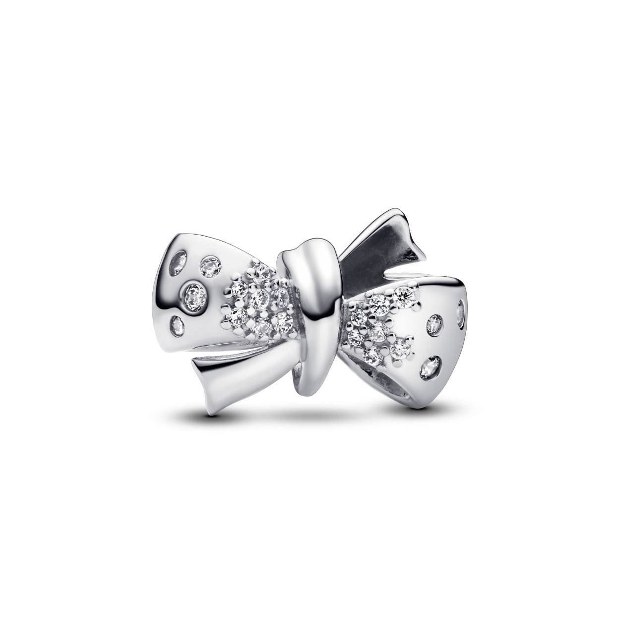 Bow sterling silver charm 
with clear cubic zirconia