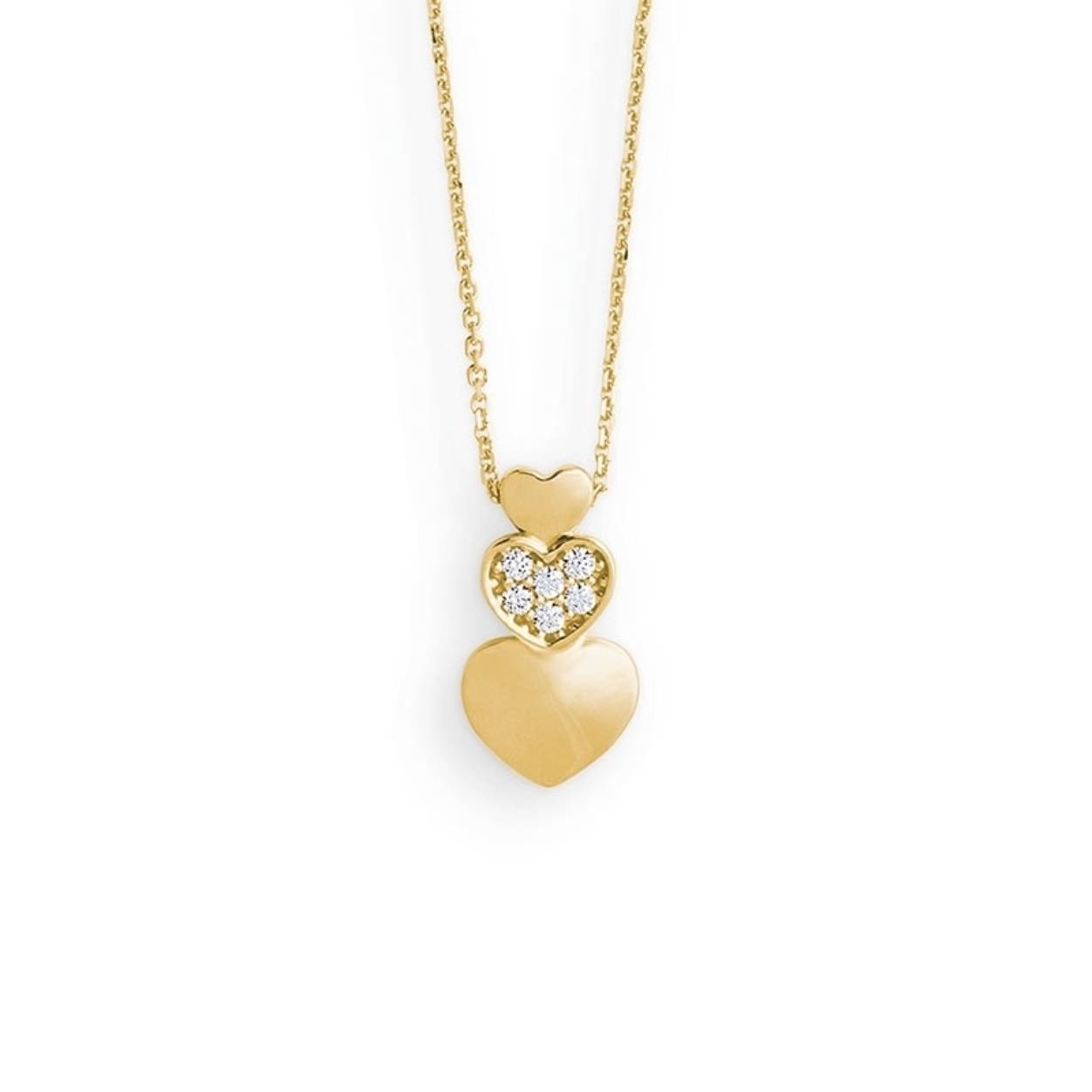 Gouden collier fantasie 3x hart zirkonia incl. anker 42cm