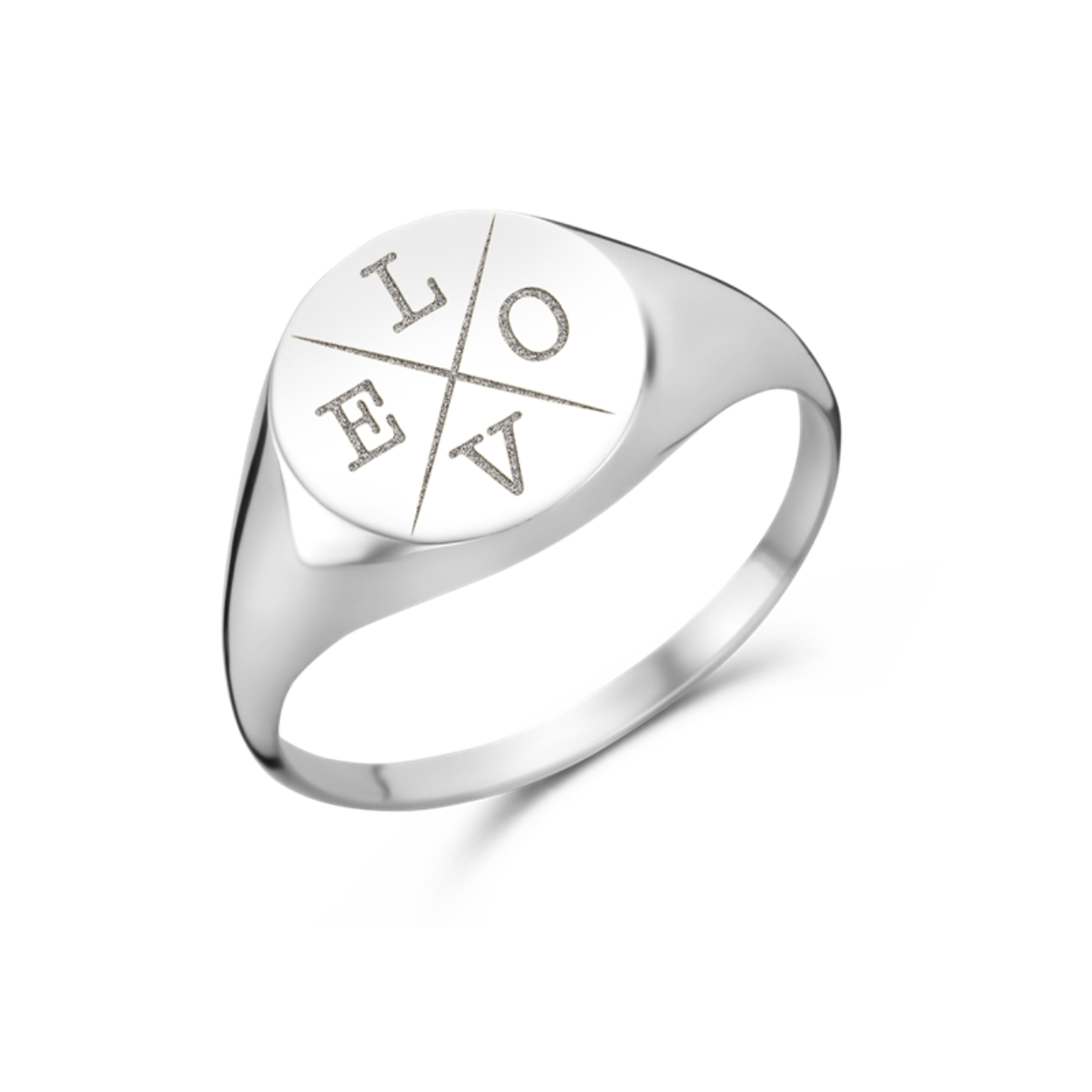Zilveren ring ronde zegelring met vier initialen LOVE
ZZR1004