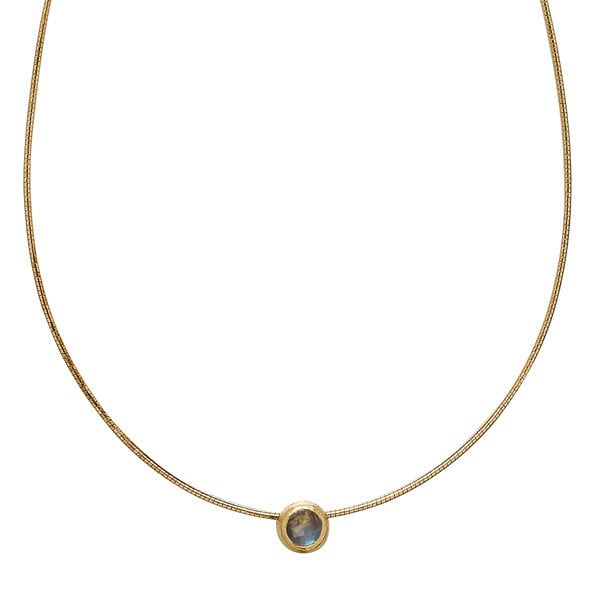 Goudkleurige collier met hanger - Hanger goudkleurig met edelsteen 'labradoriet - Karabijnsluiting - materiaal: zilver 925, verguld