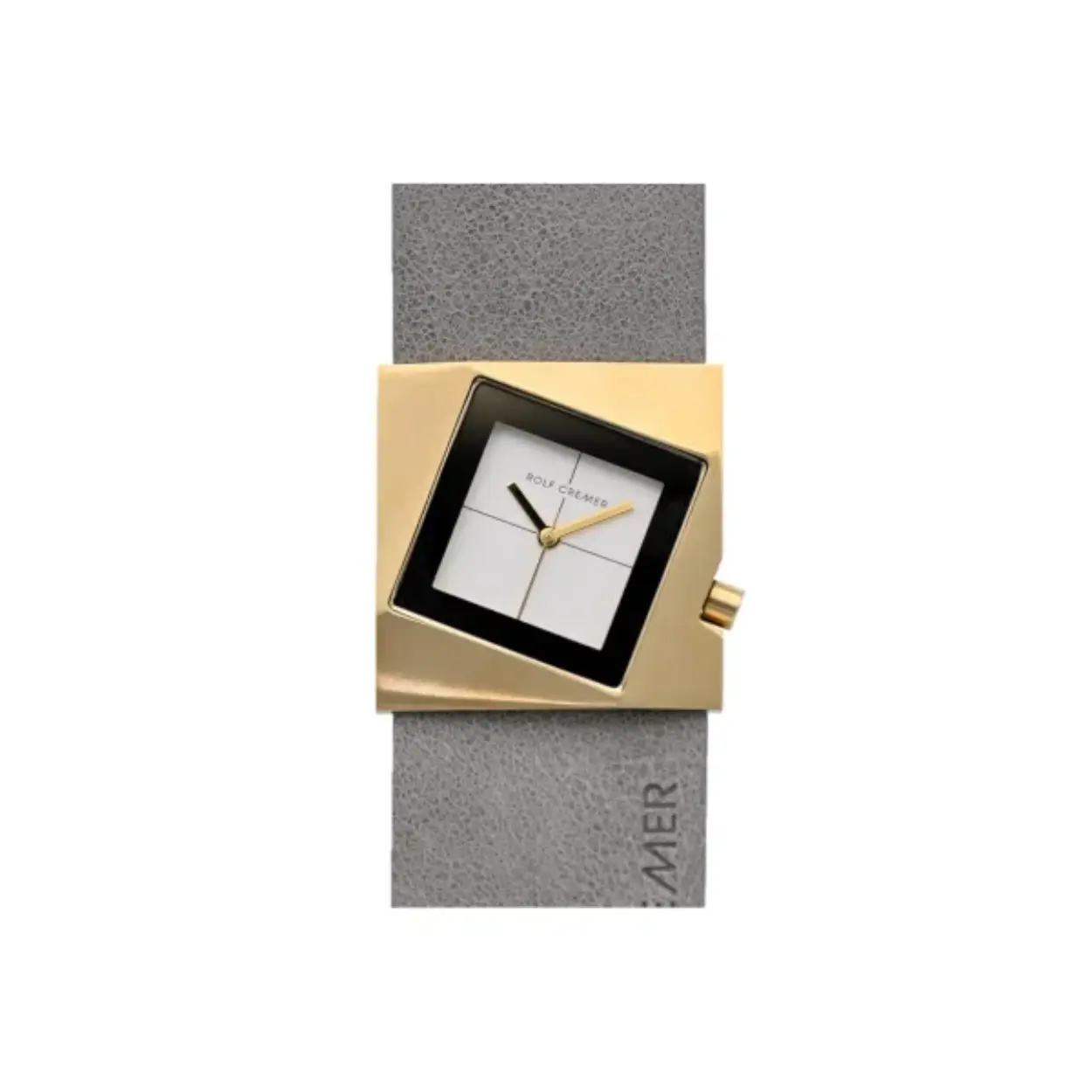 Prachtig vorm gegeven horloge met grijs leren band.