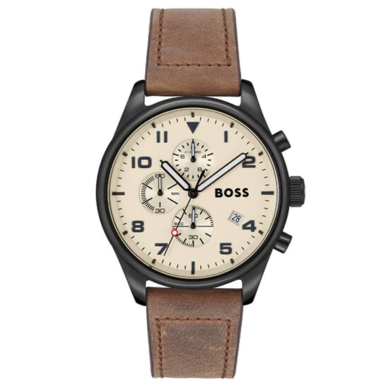 Dit mooie horloge van Hugo Boss de HB1513990 is een horloge met een Quartz uurwerk. Het horloge heeft een diameter van 44 mm, en is dik. De weergave van de tijd is Analoog. Verder is het horloge voorzien van een Mineraal horlogeglas. Het horloge is 5 bar waterdicht, en heeft een band van Leder in de kleur Bruin.