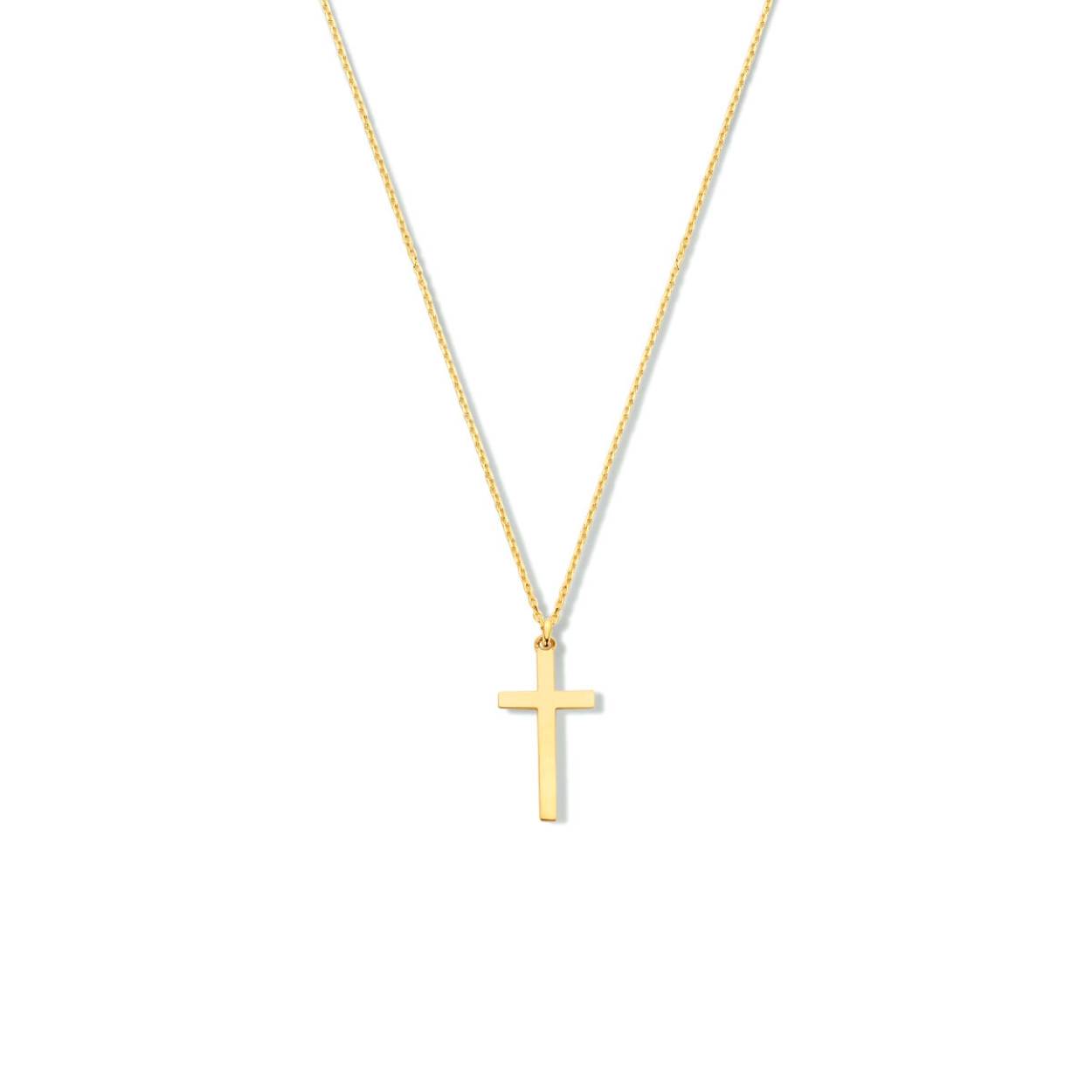 14k Geelgouden collier uitgevoerd met een kruis van 16x9mm. Het collier heeft draaglengtes van 40, 42 en 44cm.