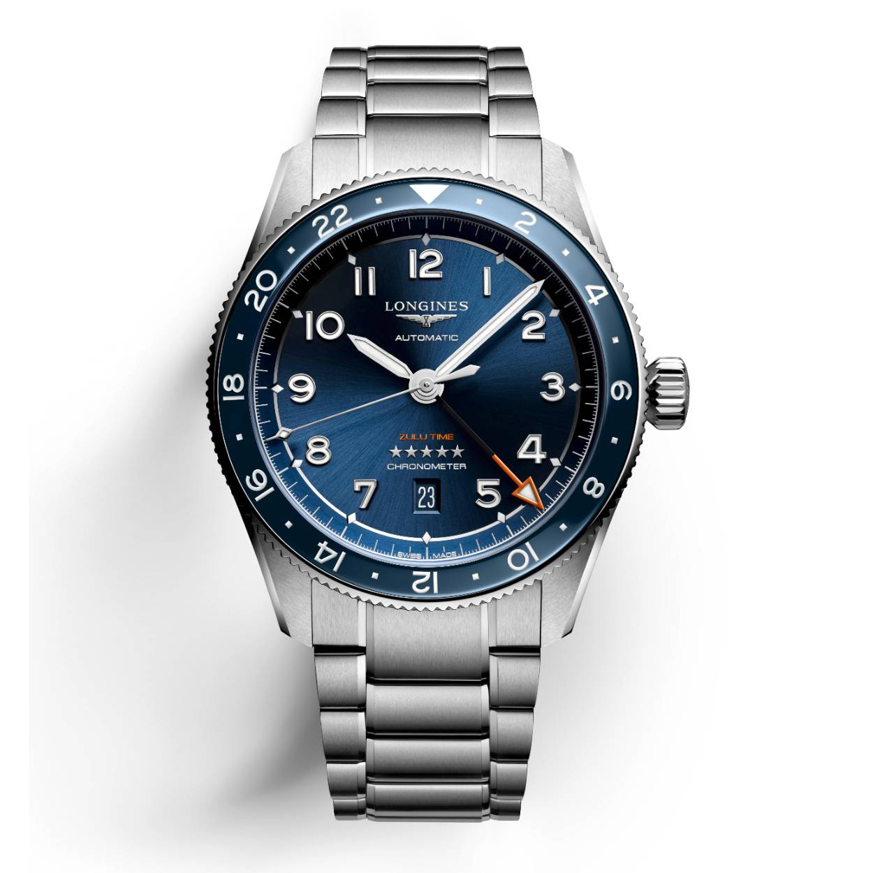 De Longines Spirit Zulu Time L38124936 is een stijlvol horloge met een wereldtijd functie, dat perfect is voor reizigers en avonturiers. Het horloge heeft een zwarte wijzerplaat met lichtgevende wijzers en markeringen, en een roestvrijstalen kast en band. Draag dit horloge om je pols voor een chique en functionele look voor elke gelegenheid.