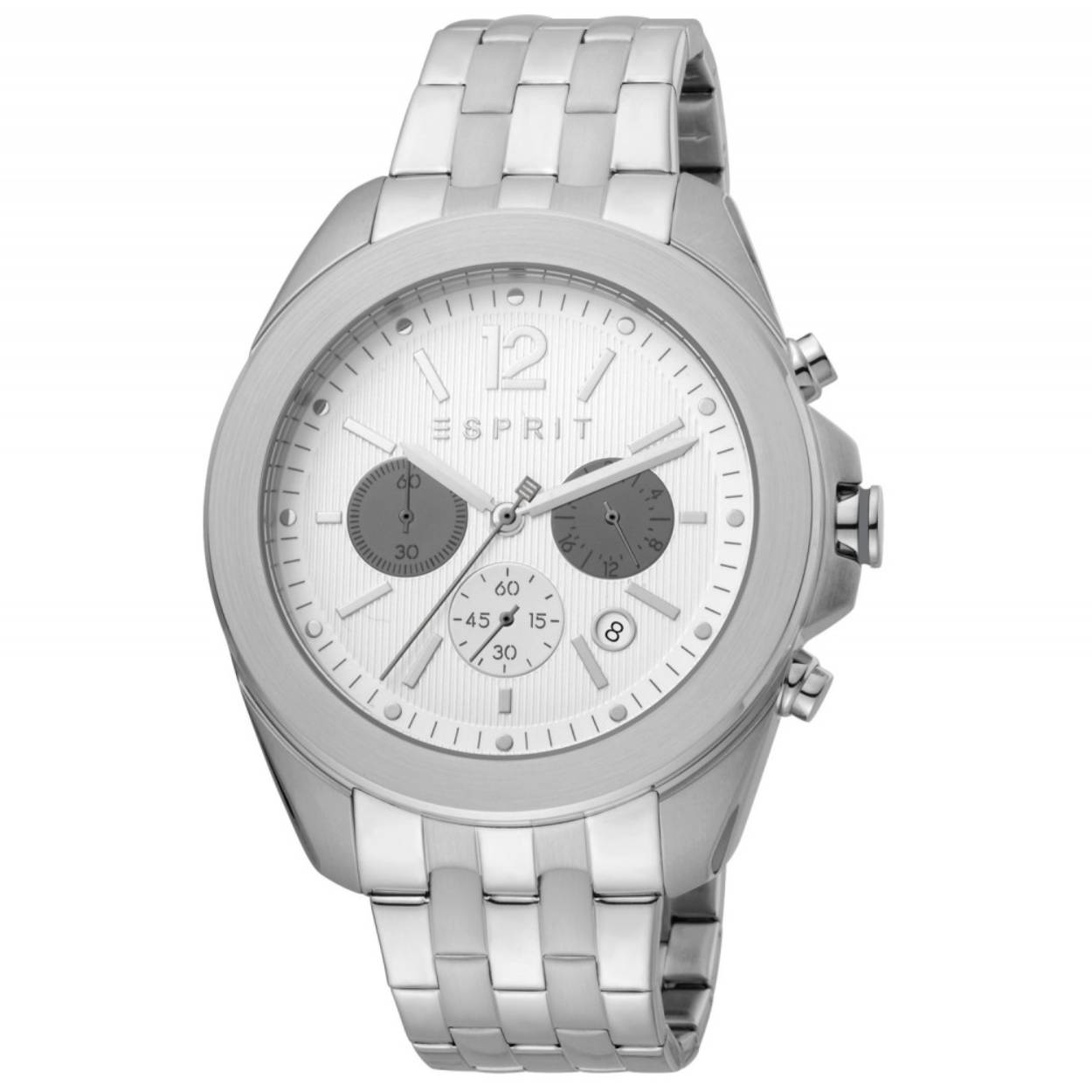 Dit heren horloge is van het merk Esprit. Het is een quartz horloge met een dag aanduiding. De band is gemaakt van RVS en de diameter van de kast is 44mm.