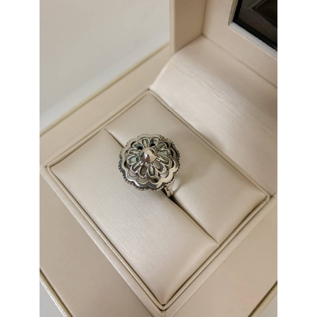 VINTAGE zilveren ring - bloem ornament