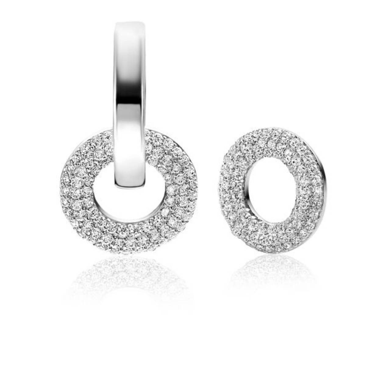 12mm ZINZI zilveren oorbedels open ronde vormen, bezet met witte zirconia's ZICH2446 (zonder oorringen)