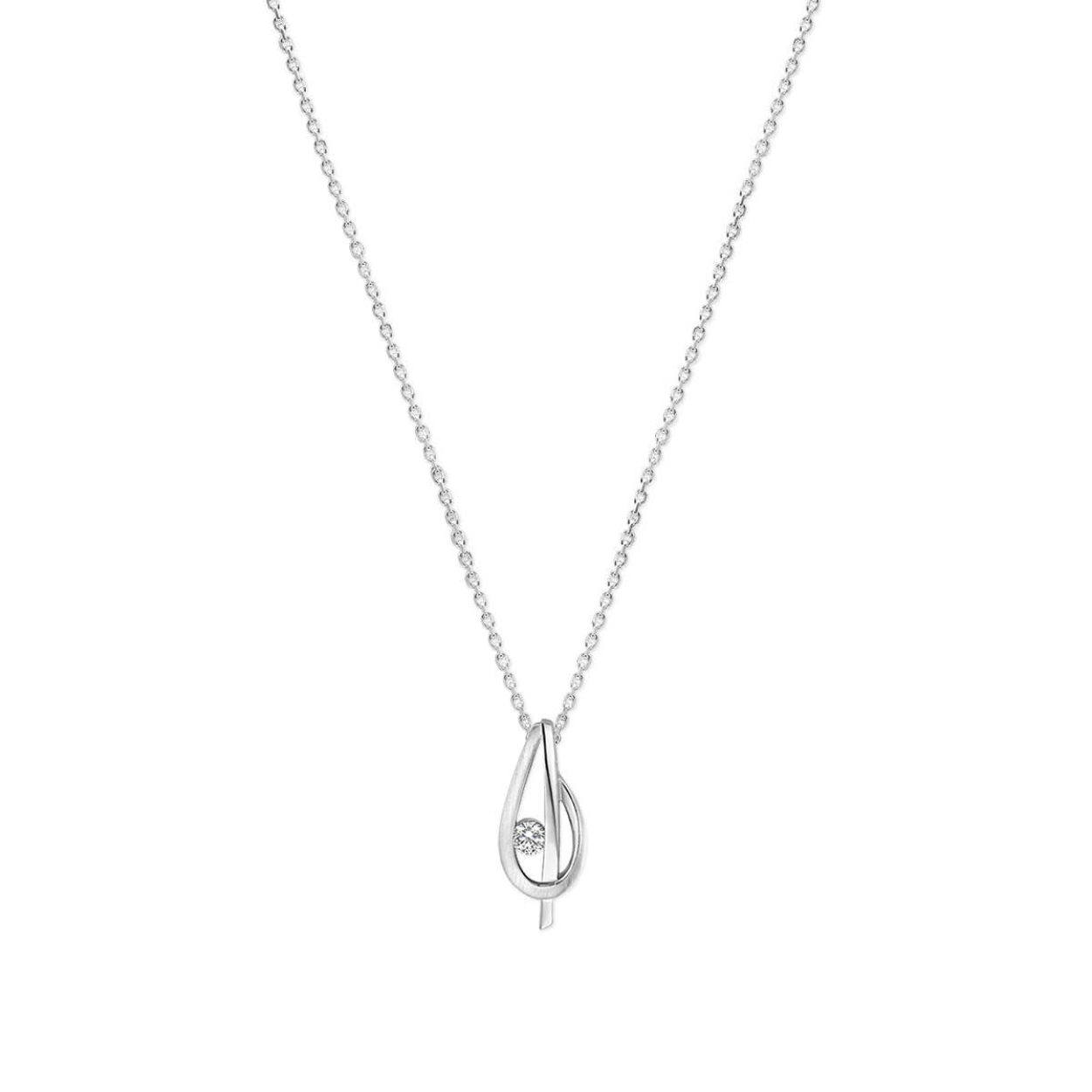 Zilver collier zirkonia poli/mat 41+4cm