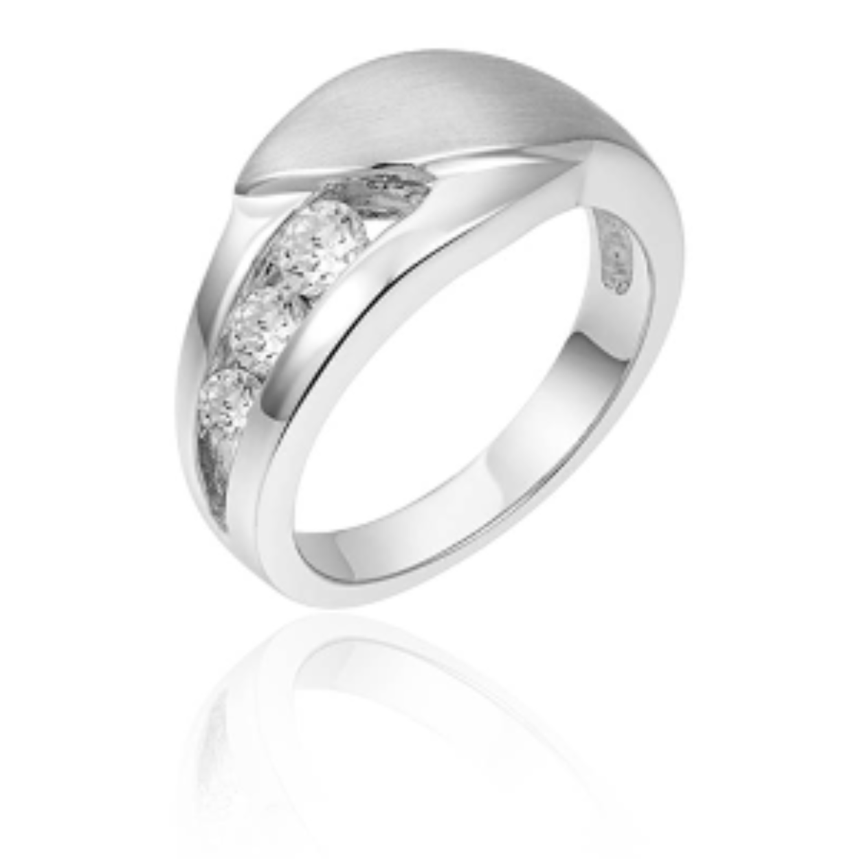 zilveren ring met 3 zirkonia's mt 56