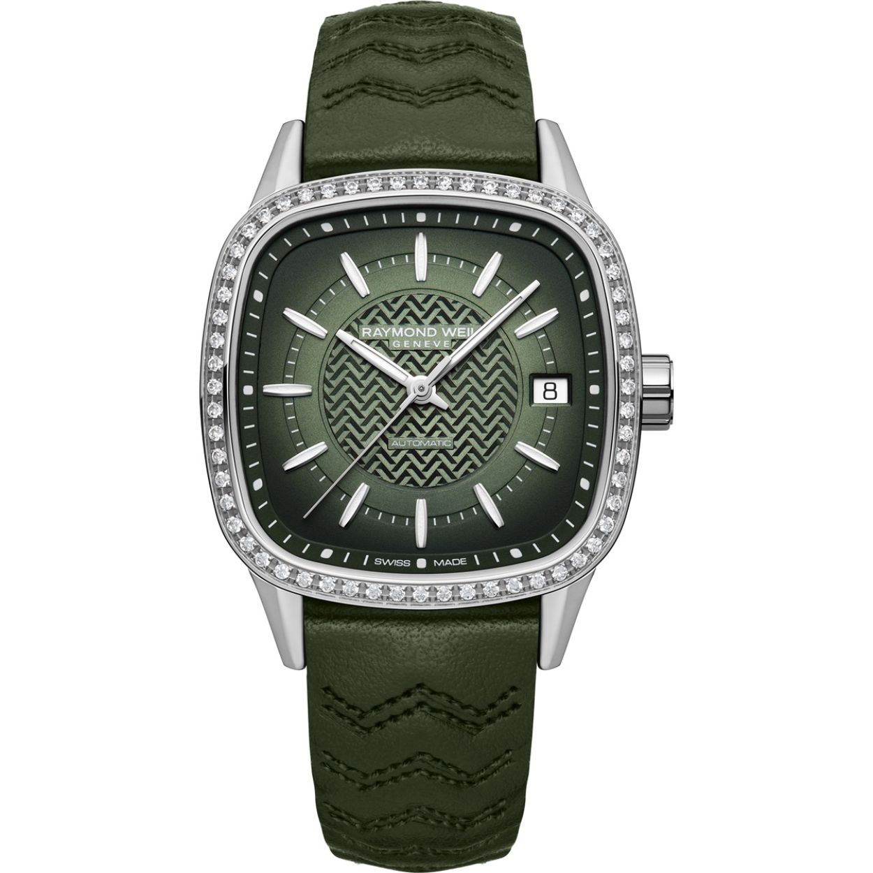 Green Leather Strap, Green Dial, Laboratory-Grown Diamonds