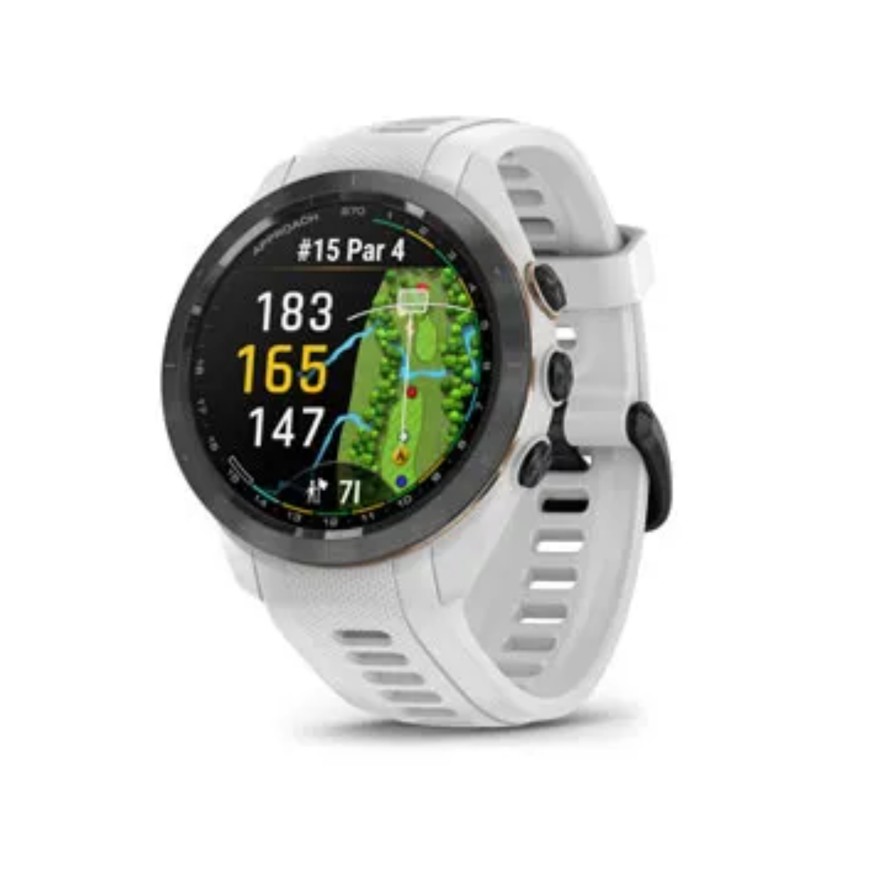 Deze Garmin smartwatch behoort tot de Approach S70 collectie.
Referentienummer: 010-02746-12

Maak kennis met Approach S70, de premium GPS-golfwatch met de tools en inzichten die je nodig hebt om je spel zowel op de baan als daarbuiten te verbeteren.

Een aantal belangrijke functies: 
- Weet welke club je moet gebruiken en de richting van je swing1.

- Zie de werkelijke vorm van elke green, waar je ook bent op de baan.

- De AutoShot rondeanalyse houdt de gedetecteerde slagafstand2 bij en koppelt deze met Approach® CT10 clubvolgsensoren (afzonderlijk verkrijgbaar).

- Deze functie toont de richting van de pin, zodat je bij blinde schoten het maximale uit elke swing kunt halen.

- Krijg cruciale informatie over de afstand, zodat je weet wat je moet vermijden.

- Bekijk afstand tot het begin, midden en einde van de green.

- Koppel deze aan de Garmin Golf™ app voor smart toestellen voor analyses, klassementen, toernooien en meer.

- Bekijk je gezondheids- en fitnessinformatie, leg contact met vrienden en meer.

- Blijf spelen bij regen of zonneschijn met een waterbestendigheid tot 5 ATM.
