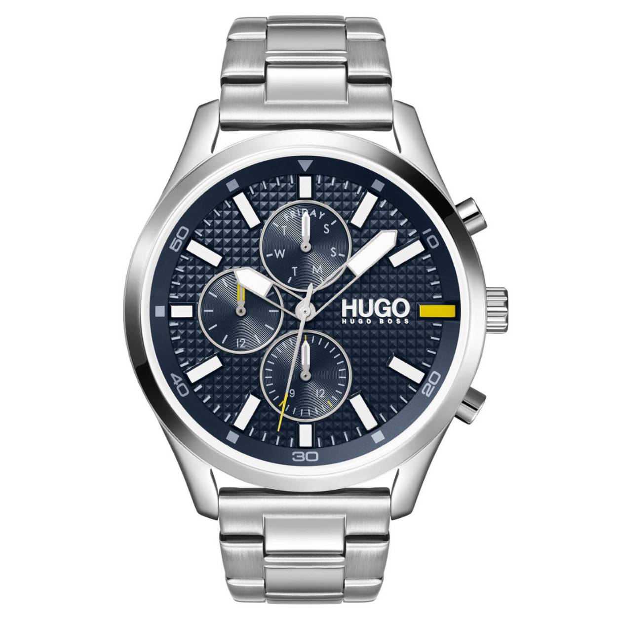 HUGO HU1530163 #CHASE Heren Horloge

- Behuizing gemaakt van roestvrijstaal, staal, in de kleur zilver
- Horlogeband gemaakt van roestvrijstaal, in de kleur zilver, met druksluiting
- Quartz uurwerk, werkt op batterijen
- Dag weergave
- Voorzien van mineraalglas
- 3 ATM waterdicht, bestand tegen spatwater zoals handen wassen.
- Breedte van de behuizing is 46 mm

HUGO staat voor elegantie, kwaliteit en heeft oog voor details. De horloges weerspiegelen het verfijnde karakter en vakmanschap waar alle Hugo Boss producten om bekend staan. De kwaliteit horloges zijn gericht op styling en functionaliteit.

Wordt geleverd in originele HUGO horlogedoos en 2 jaar offiële garantie.