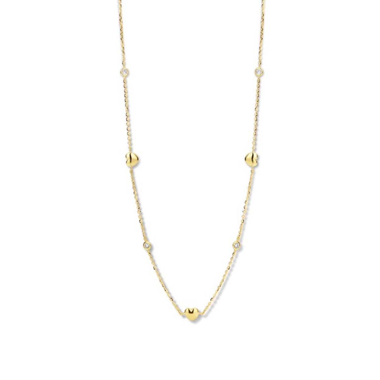 You & Me collier goud 18k met hartjes en zirconia - 42+3cm