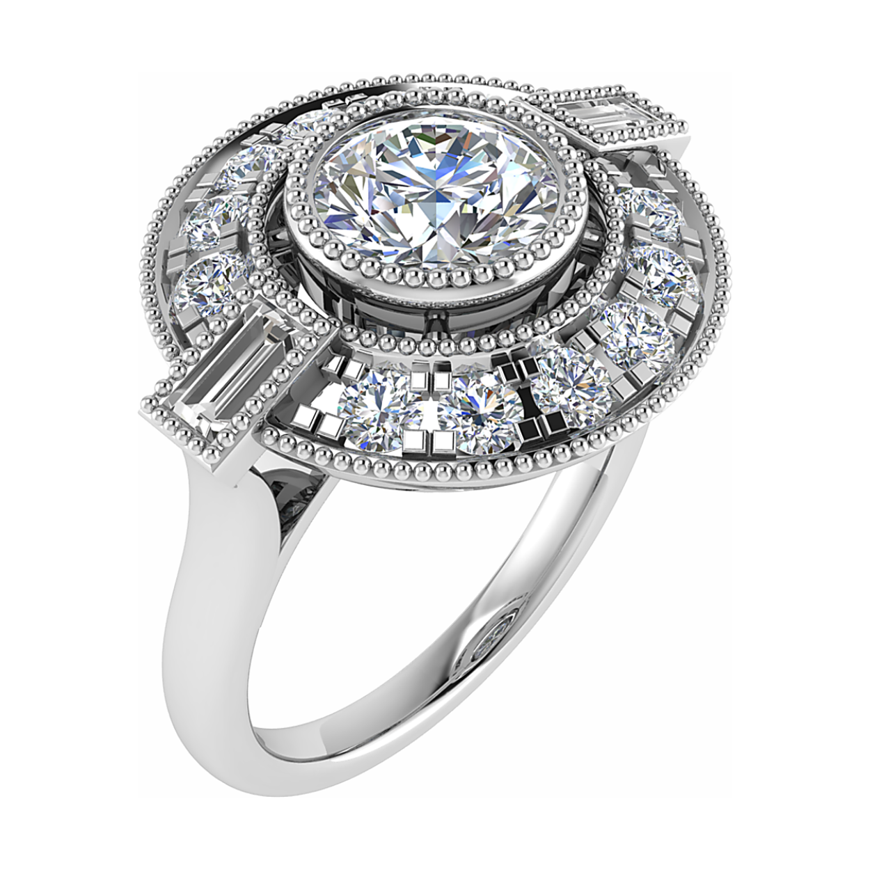 18k witgouden ring met diamanten totaal 0.36 caraat. 80's style