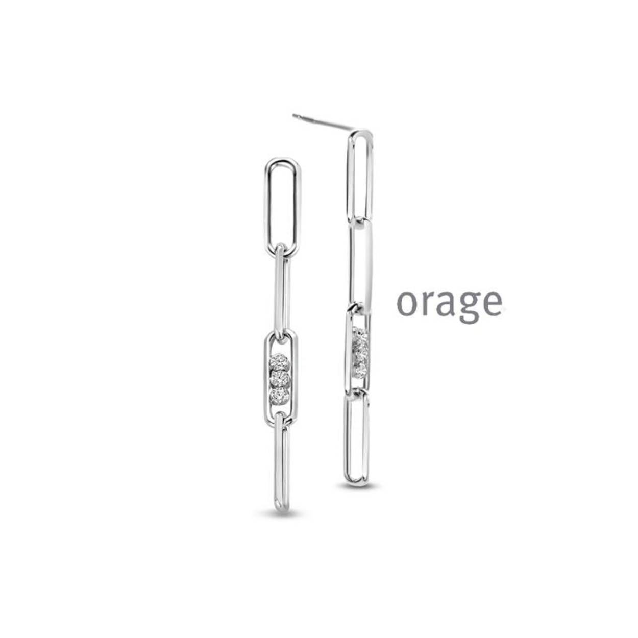 Zilveren oorhangers met zirkonium steentjes van Orage
Bijhorende collier ook verkrijgbaar