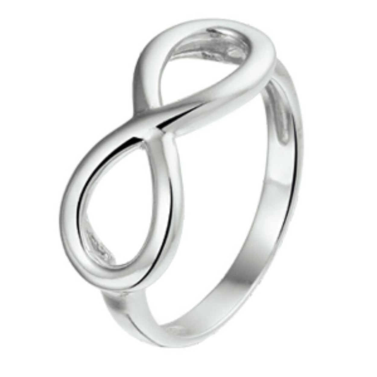 Gerhodineerd zilveren ring met infinity teken.