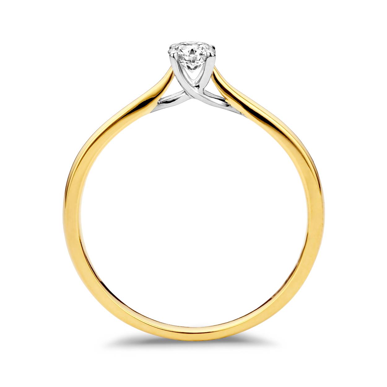 Solitair geel gouden band 18 karaat met wit gouden kopje met 0.08ct