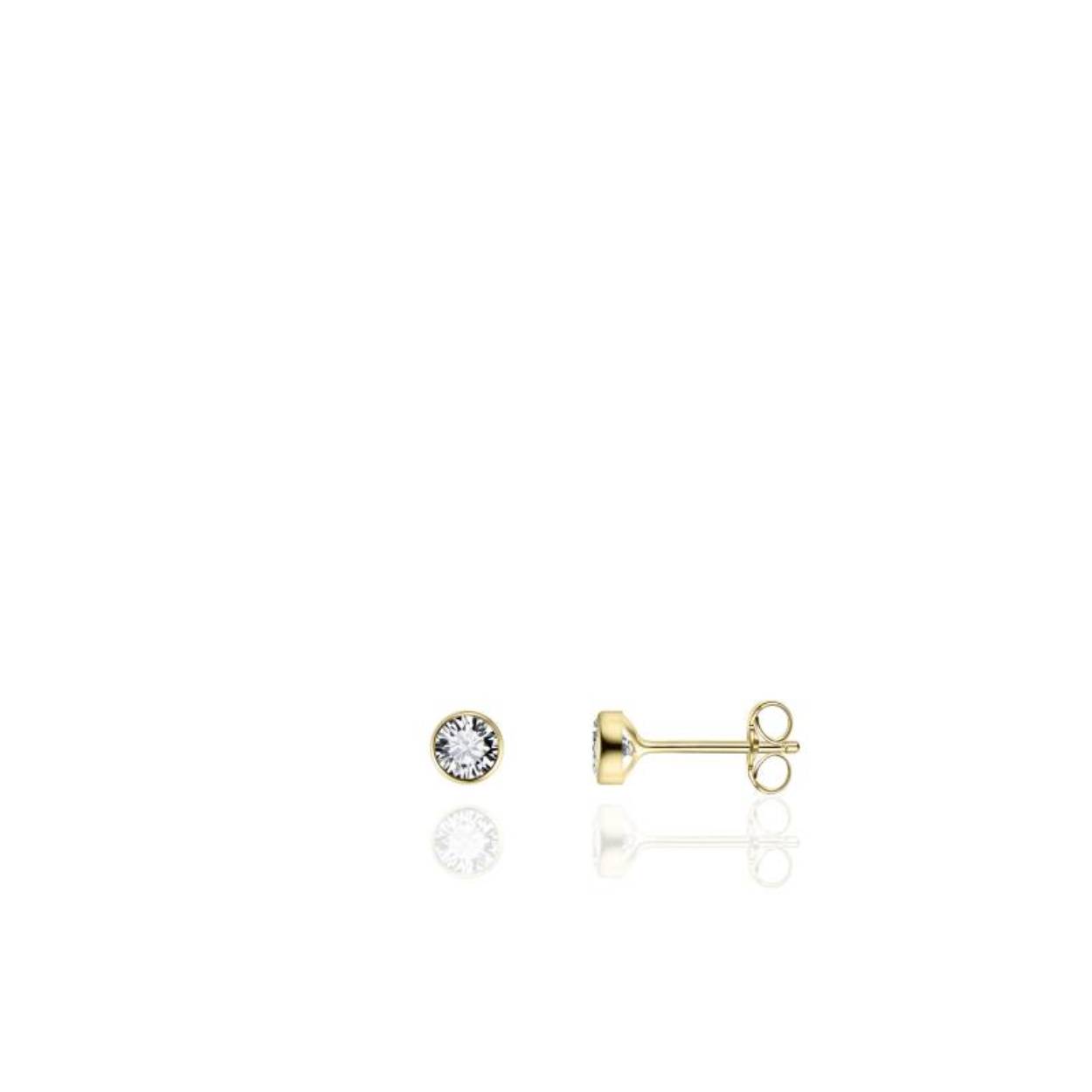 14 kt gouden oorknop met zirkonia diameter 3mm, gezet in een ronde zetkast.