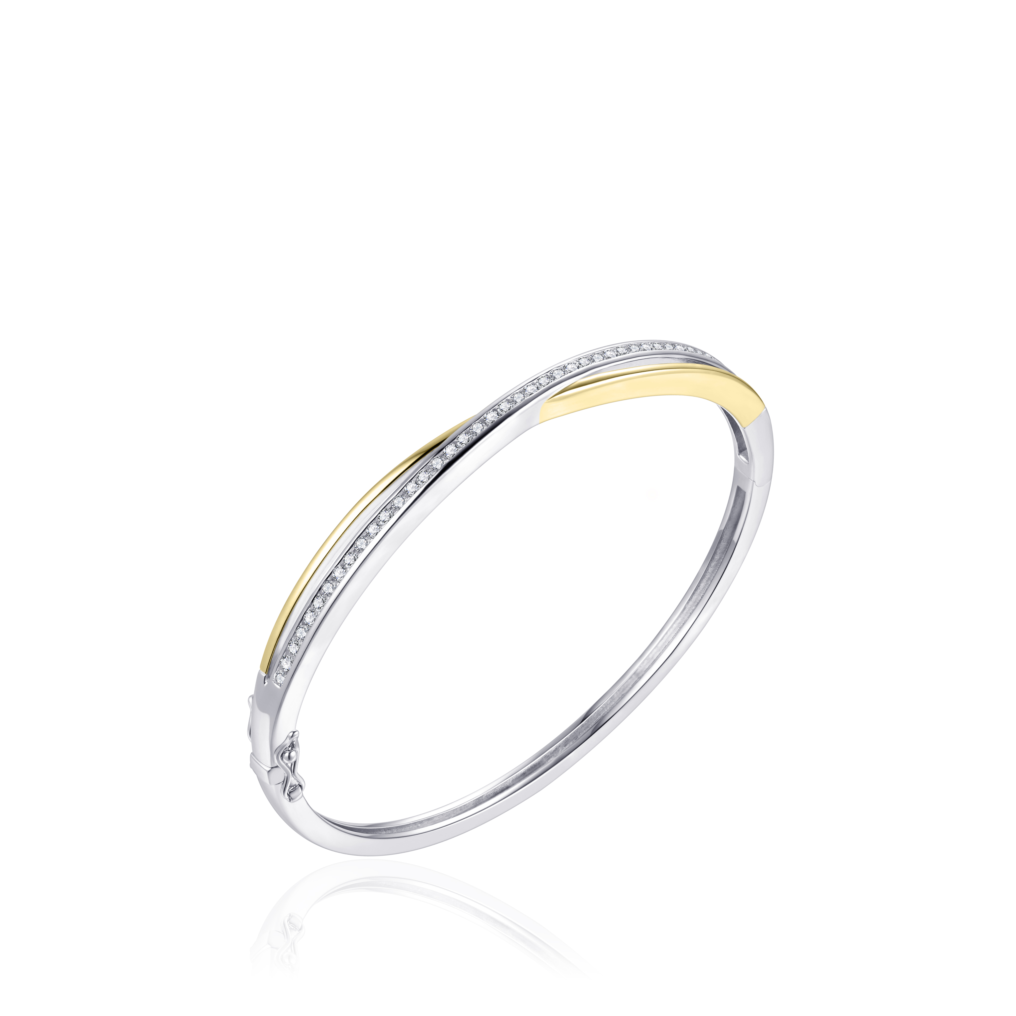 Zilveren bangle 60 mm deels verguld met zirkonia's 