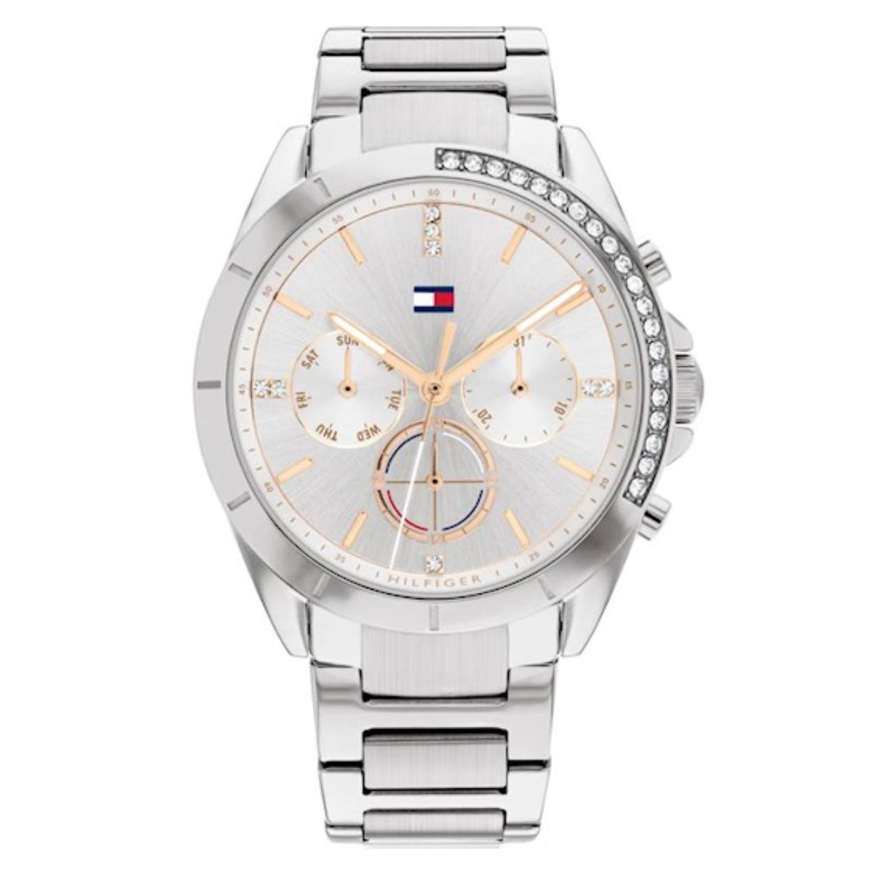 Dit Tommy Hilfiger horloge model Kennedy is uitgevoerd in staal. De kast van het horloge is voorzien van een rij zirkonia steentjes. Deze vind je ook op de twaalf,drie,zes en negen aanduiding. De wijzerplaat heeft goudkleurige accenten. De kastdiameter is 38mm.

Stijl is waar alles om draait bij Tommy Hilfiger. Klassiek, tijdloos, dynamisch en voor iedereen een eigen uitstraling. De ontwerpen spelen met de traditie door een creatieve draai te geven aan klassiekers.