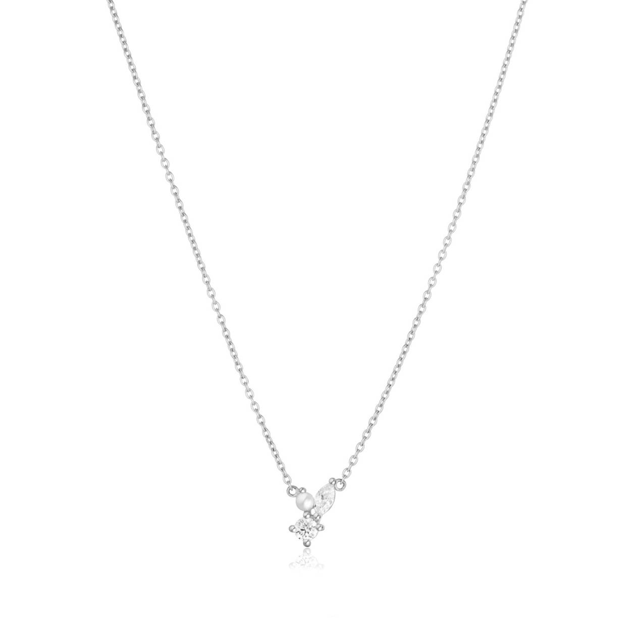 Zilveren collier met zirkonia en zoetwaterparel. 