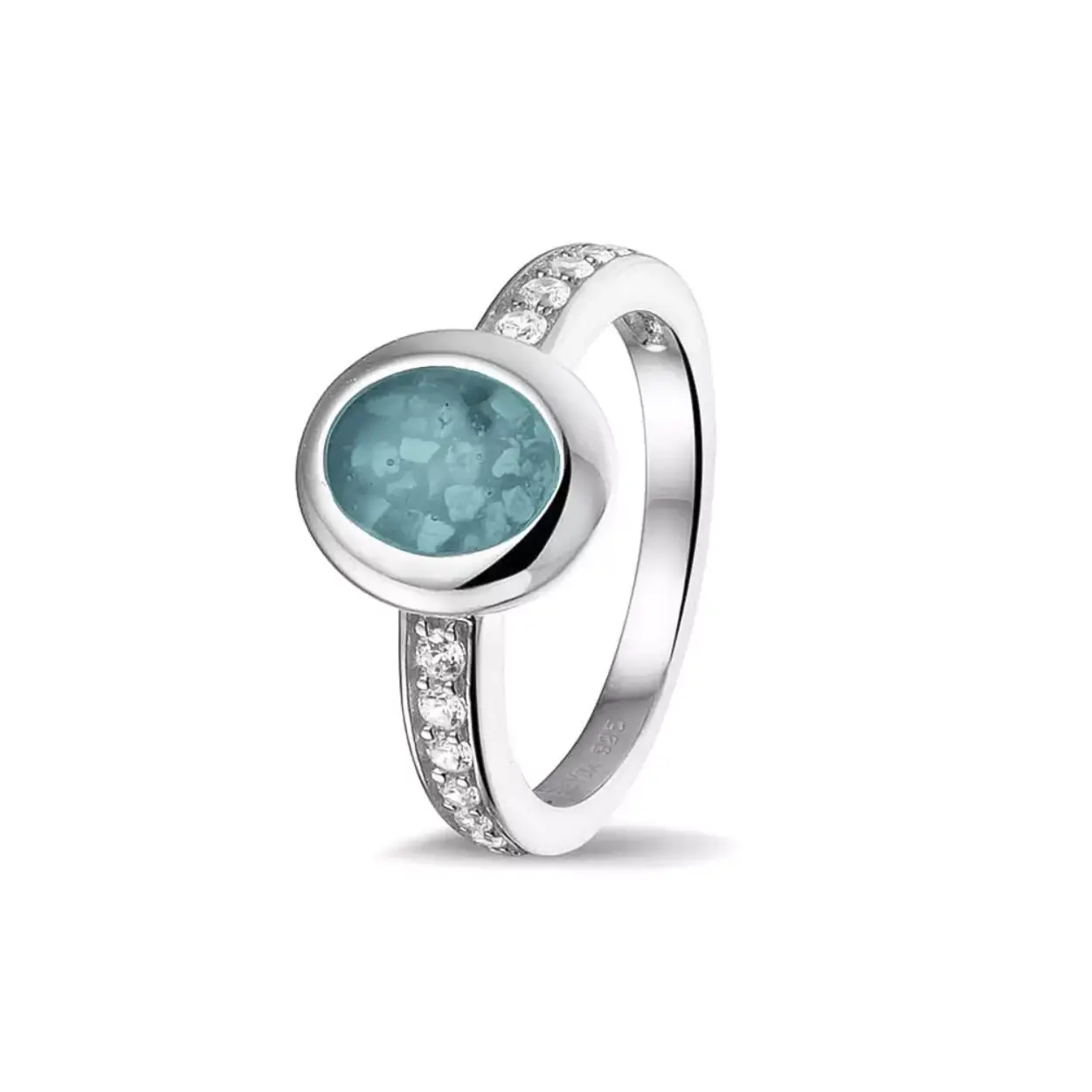 zilveren See You ring, ovaal+zirconias (Marine) mt58