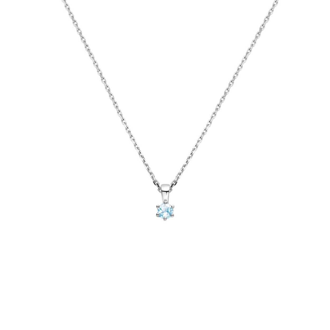 Gerhodineerd 925 zilveren collier met een geboortesteen hanger. Het collier heeft een draaglengte van 41cm en een extensie van 4cm. De schakelbreedte is 1.1mm. Uitgevoerd met een karabijn sluiting.