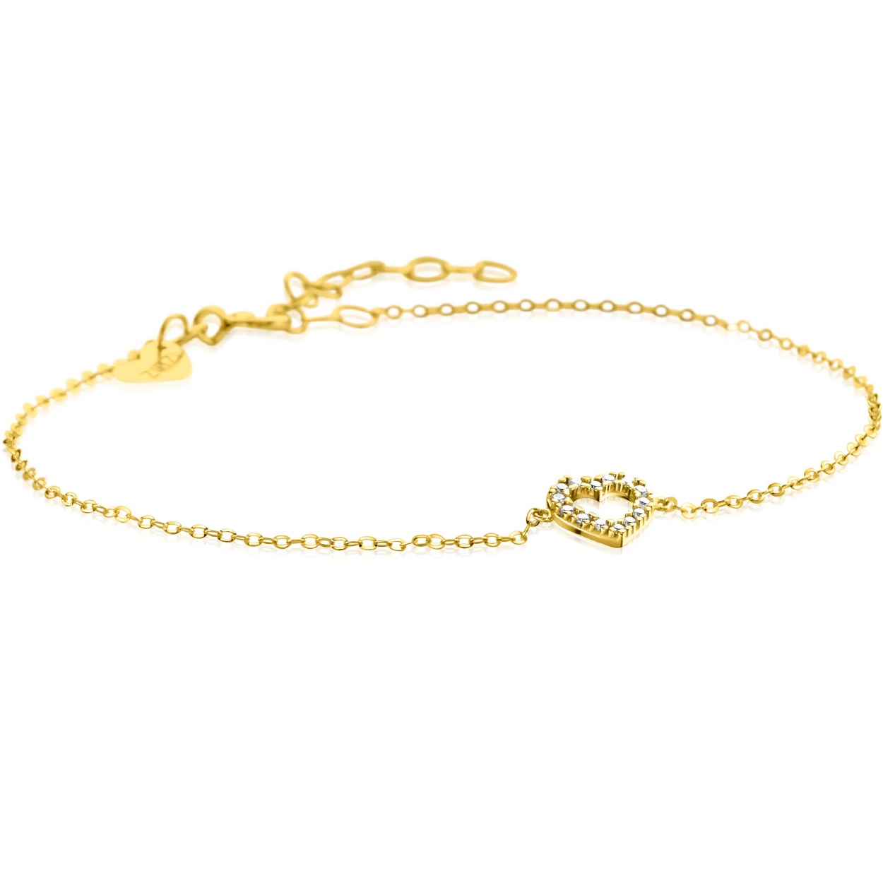 ZINZI Gold 14krt gouden armband met sierlijk open hartje (7mm), bezet met witte zirconia's 16,5-19,5cm ZGA450