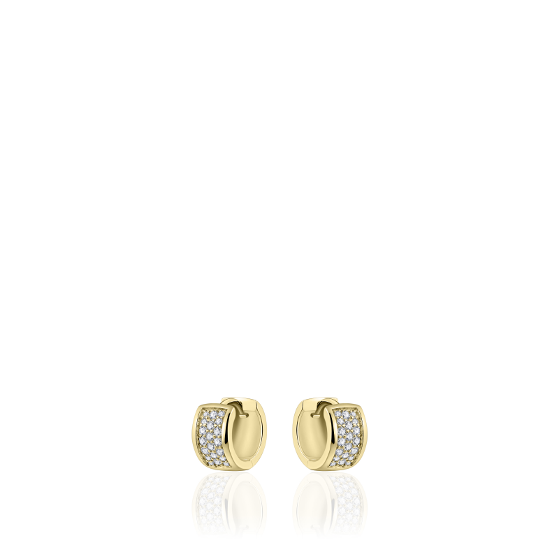 14k gouden oorringen met 3 rijen zirkonia's in pavé zetting
